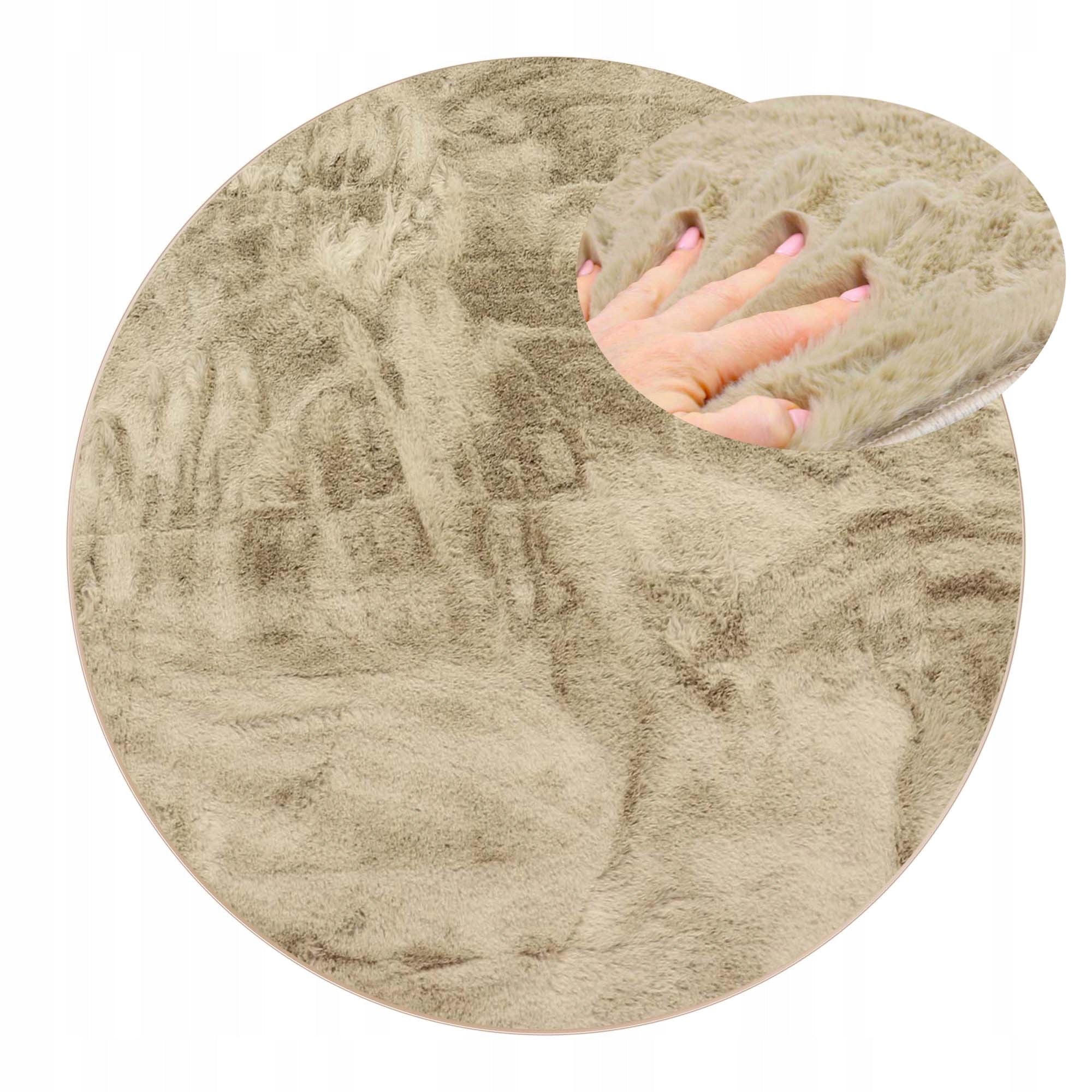 PLUSH CARPET RABBIT FUR SOFT VELVET RABBIT BEIGE ROUND 80 cm