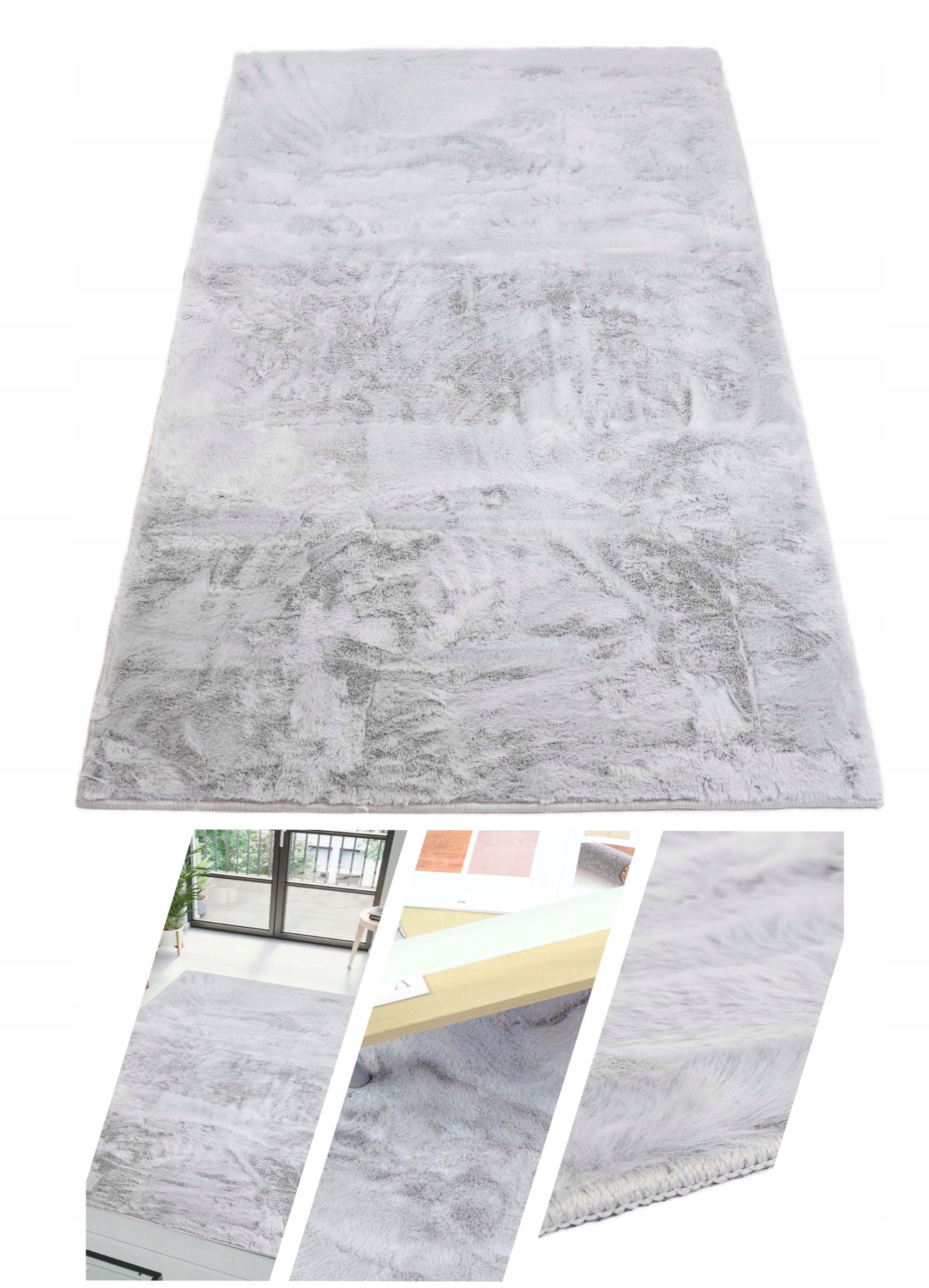 PLUSH CARPET RABBIT FUR SOFT VELVET RABBIT SILVER 140X200 cm