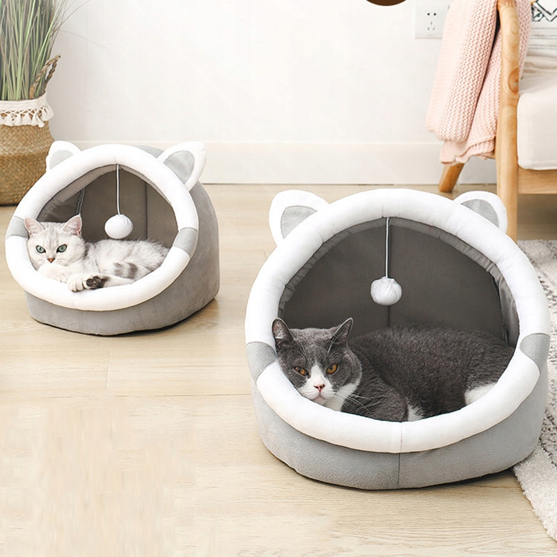 PLUSH CAT HOUSE BED BOOTH BEDDING WARM SOFT PILLOW Color gray