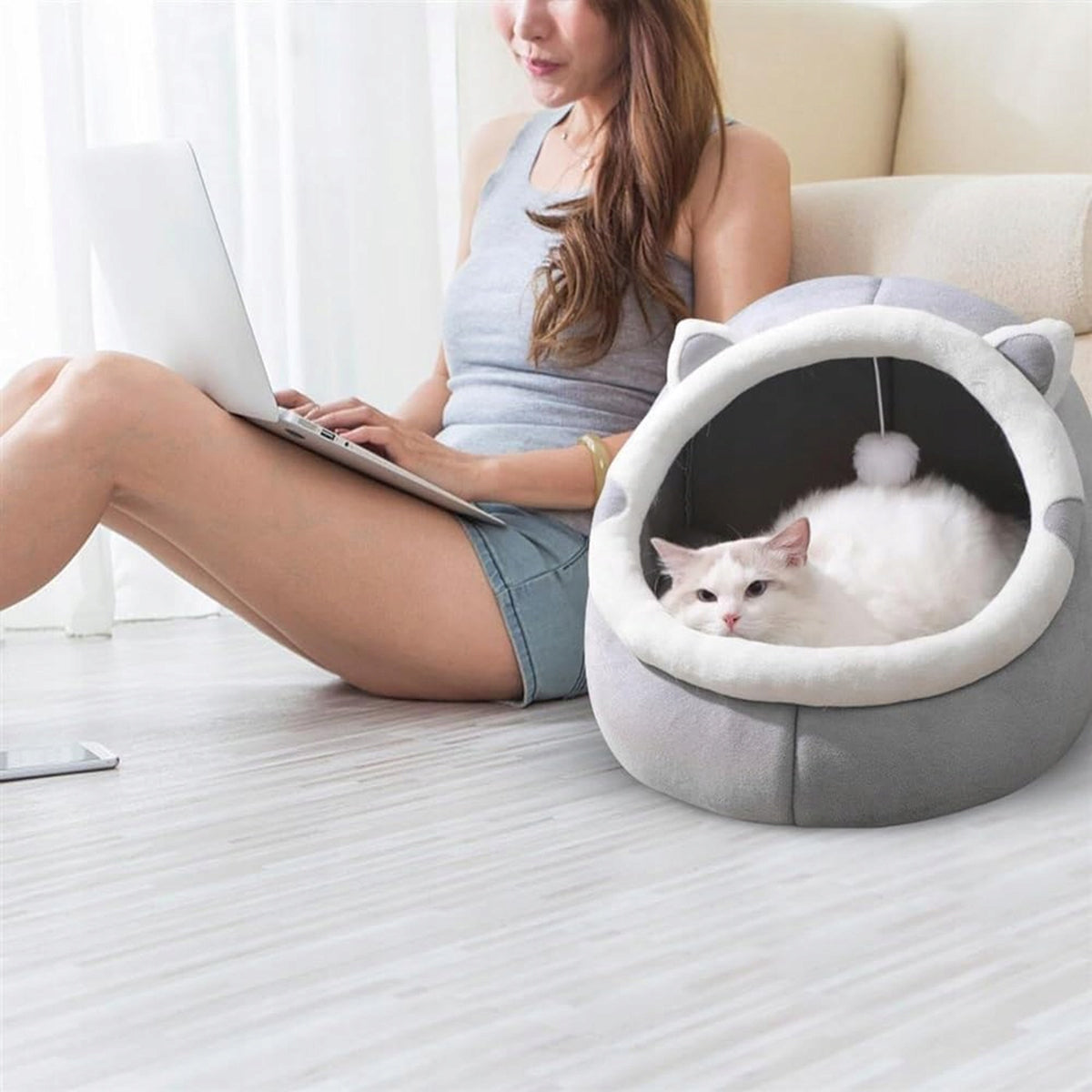 PLUSH CAT HOUSE BED BOOTH BEDDING WARM SOFT PILLOW Length 44 cm
