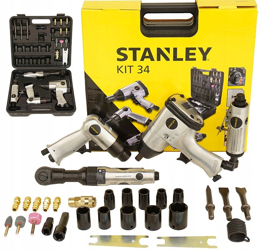 PNEUMATIC SET STANLEY 34 ELEMENTS IMPACT WRENCH HAMMER GRINDER Manufacturer code BELLA-0649