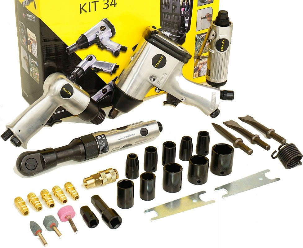 PNEUMATIC SET STANLEY 34 ELEMENTS IMPACT WRENCH HAMMER GRINDER