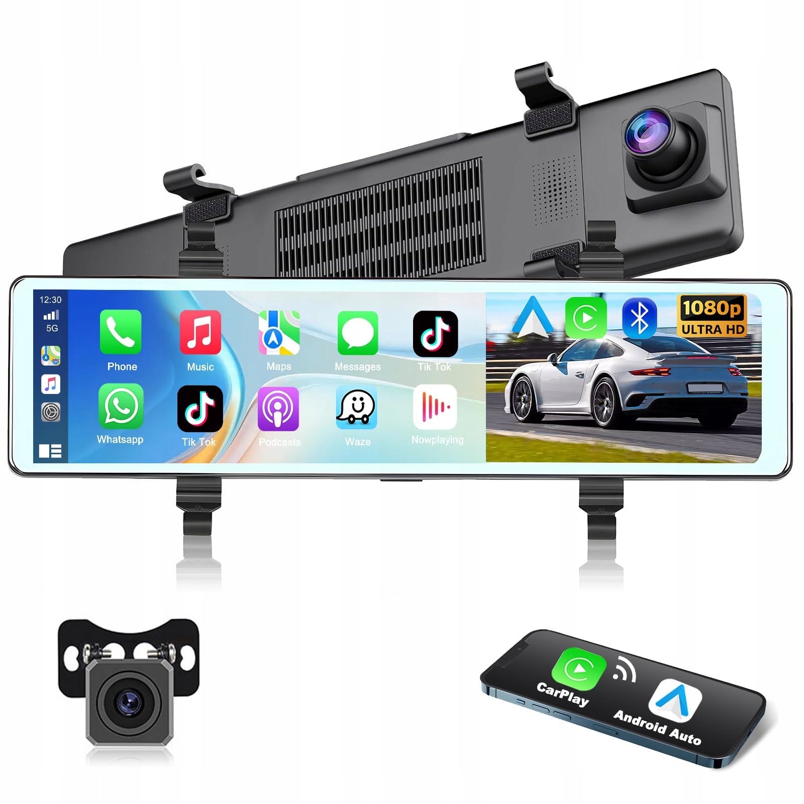PODOFO Car Camera Mirror 11,26 IPS Carplay Android Auto Bluetooth