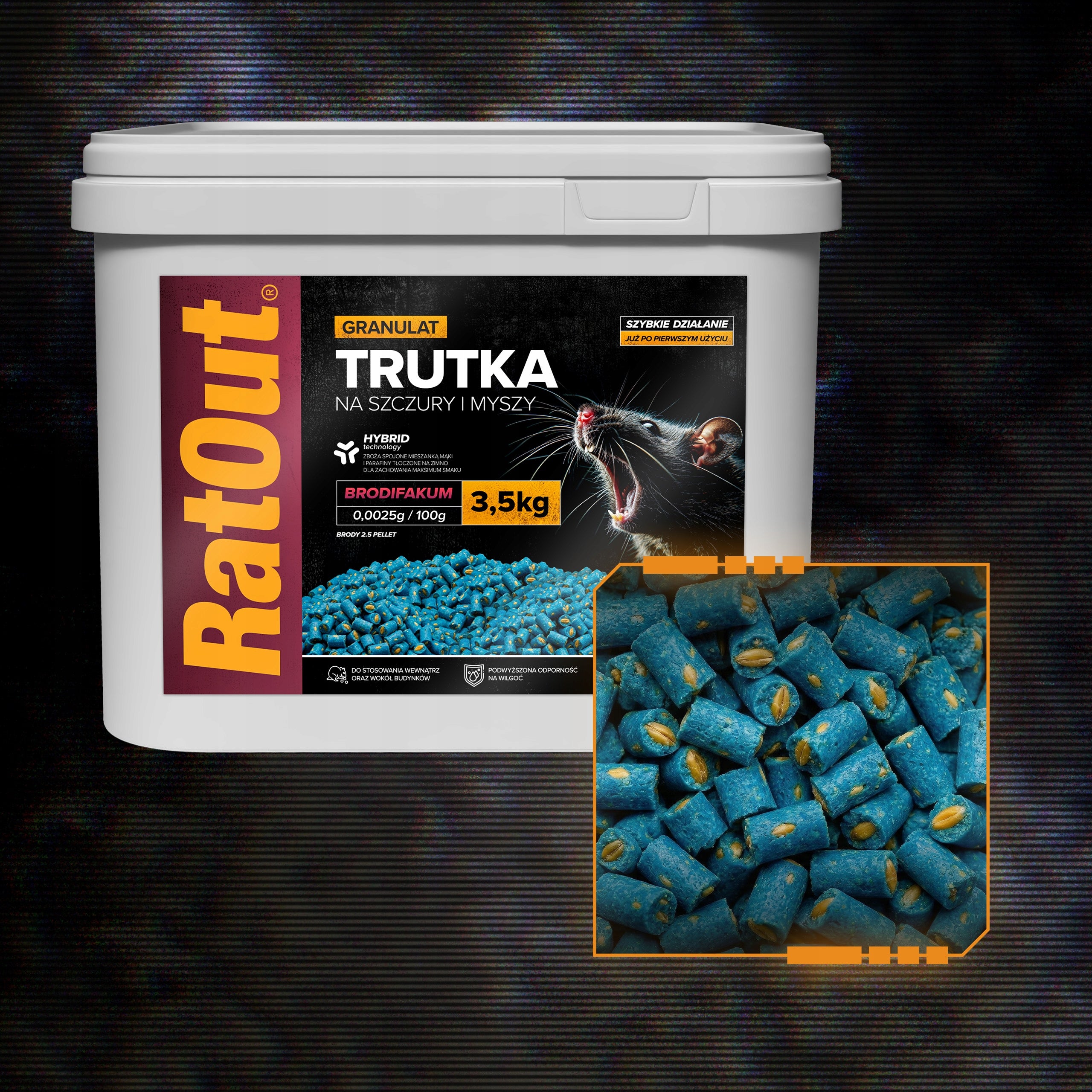 POISON FOR RAT MICE RODENTS RATOUT BRODIFACOUM PELLET PELLETS 3,5 KG Manufacturer code ŚRODEK GRYZONIOBÓJCZY TRUCIZNA ZBOŻOWA 3500G