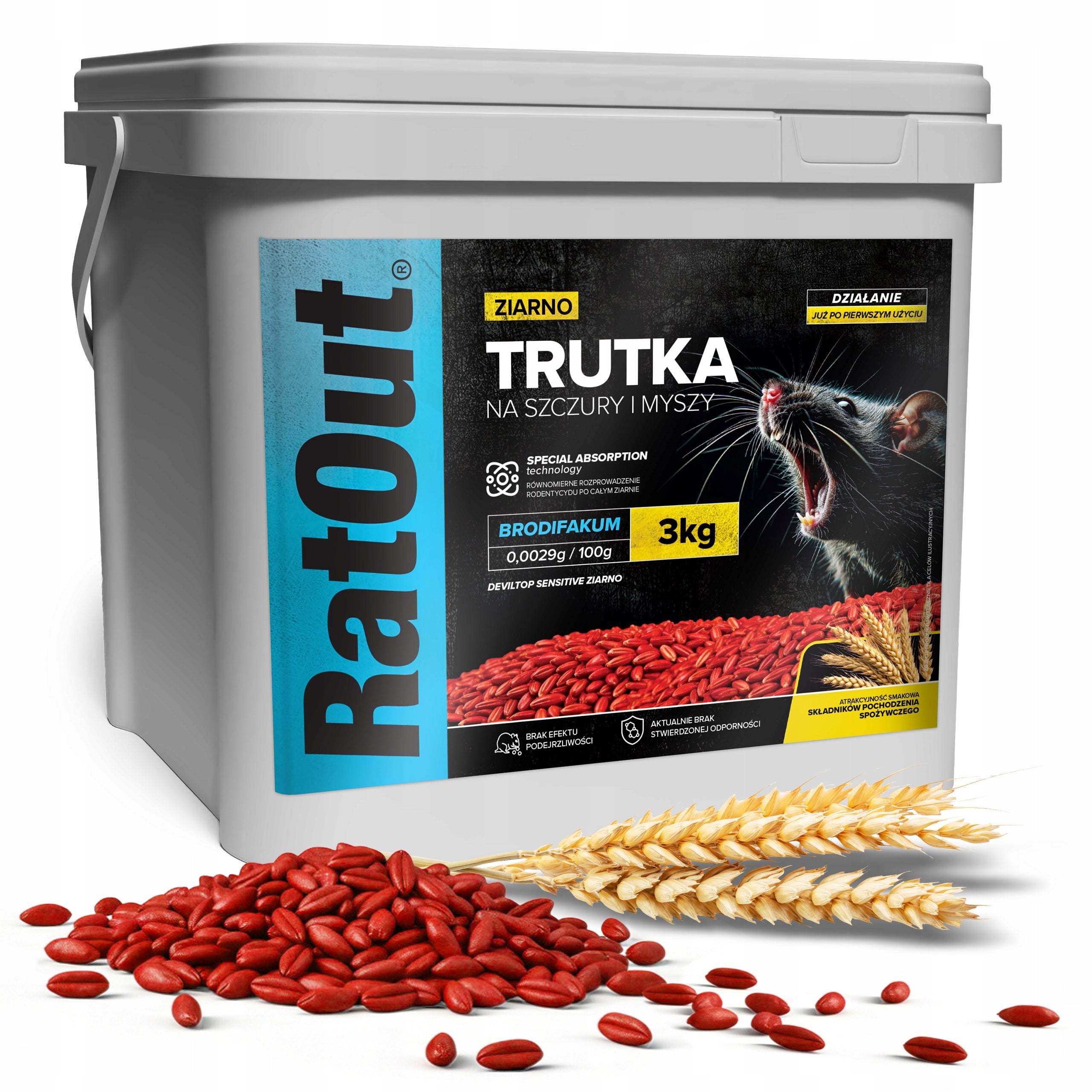 POISON FOR RAT MICE RODENTS RATOUT BRODIFACOUM POISONED GRAIN 3KG Packaging status original