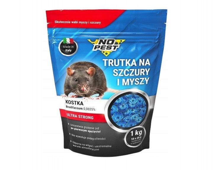 POISON FOR RATS AND MICE NO PEST BRODIFACOUM 1KG CUBE ULTRA STRONG Manufacturer code Trutka na szczury i myszy kostka No Pest 1kg