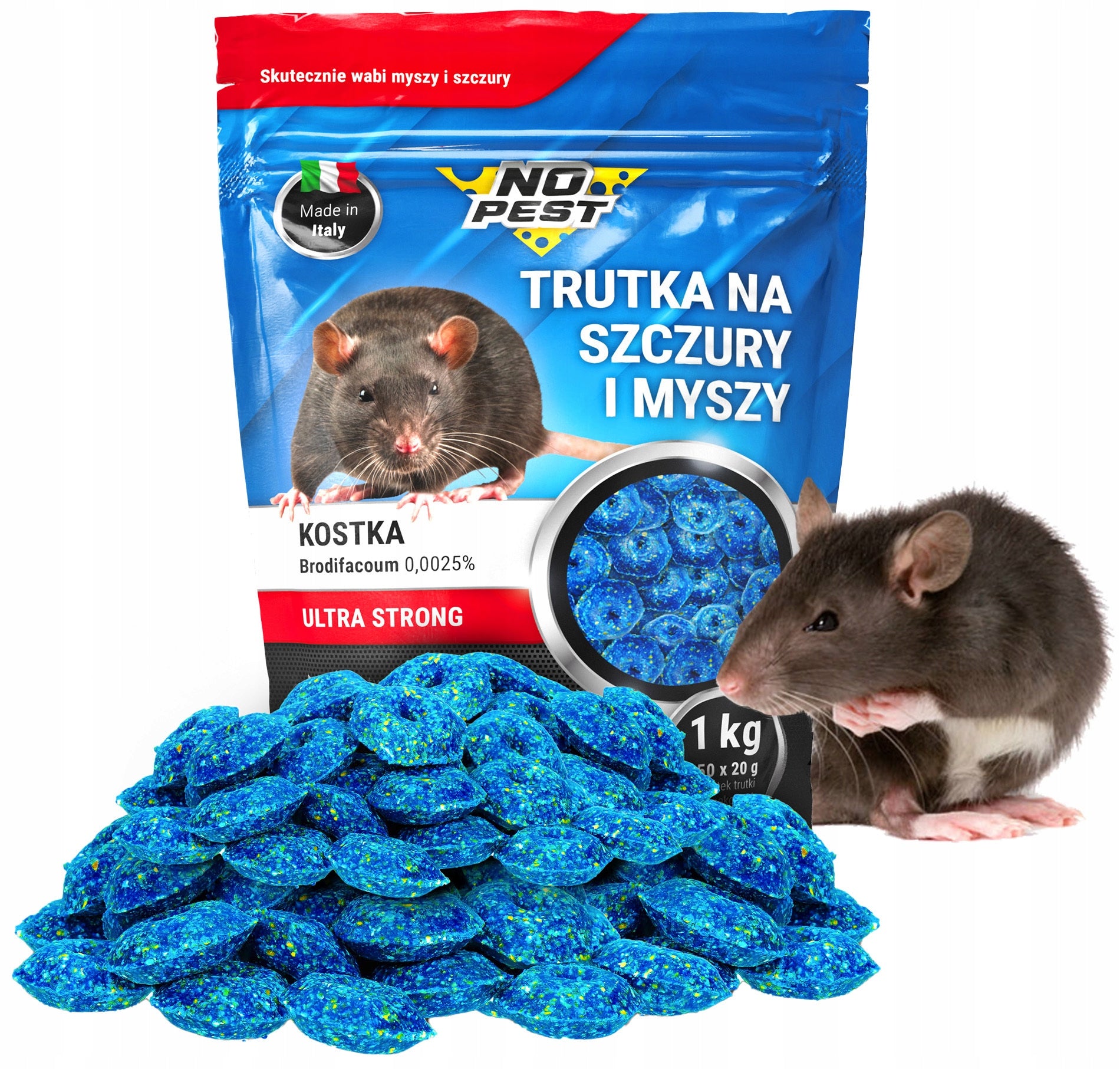 POISON FOR RATS AND MICE NO PEST BRODIFACOUM 1KG CUBE ULTRA STRONG