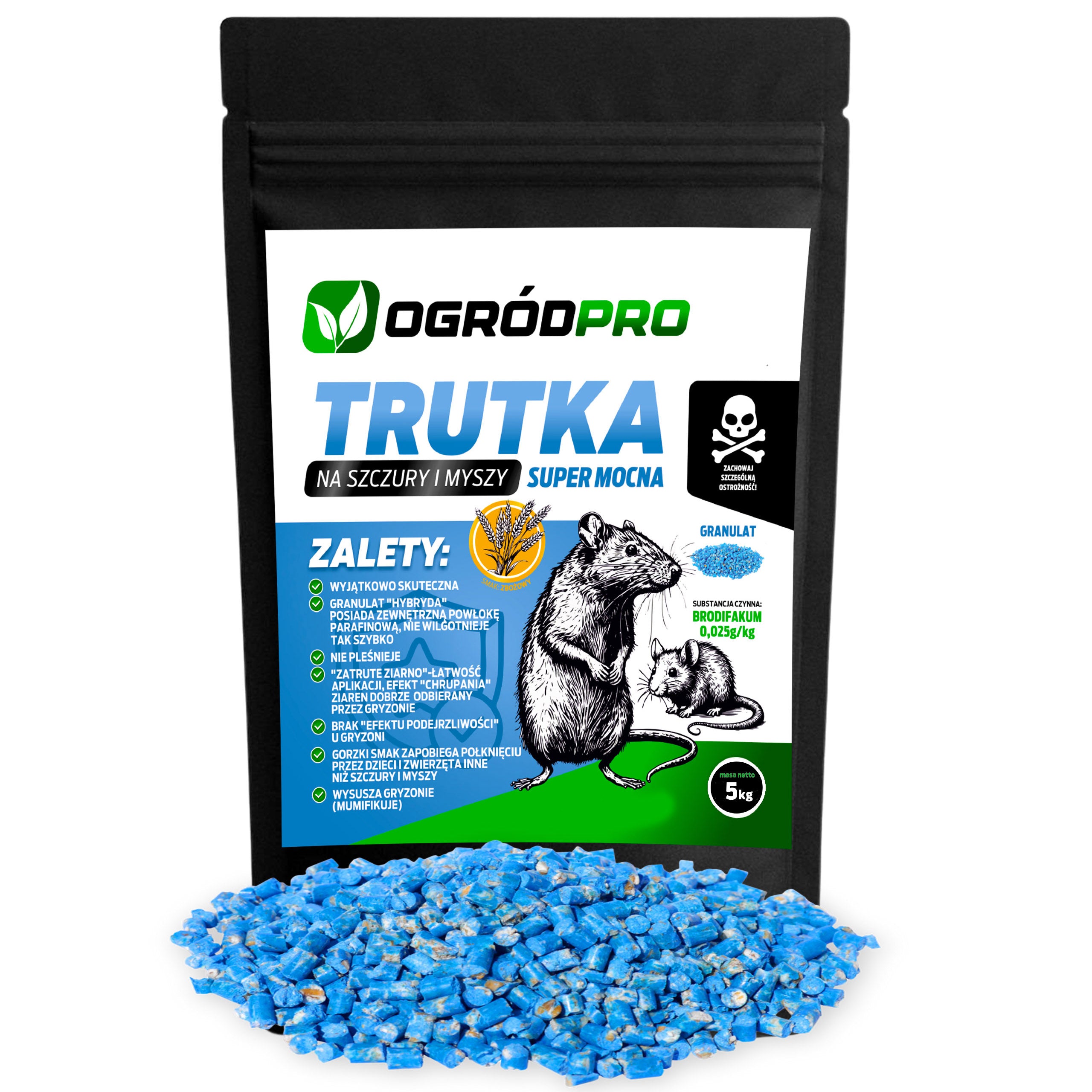 POISON FOR RATS AND MICE RODENTS GRANULES BRODIFACOUM 5KG VERY STRONG Manufacturer code OGRÓDPROBRODYPELLET5KG