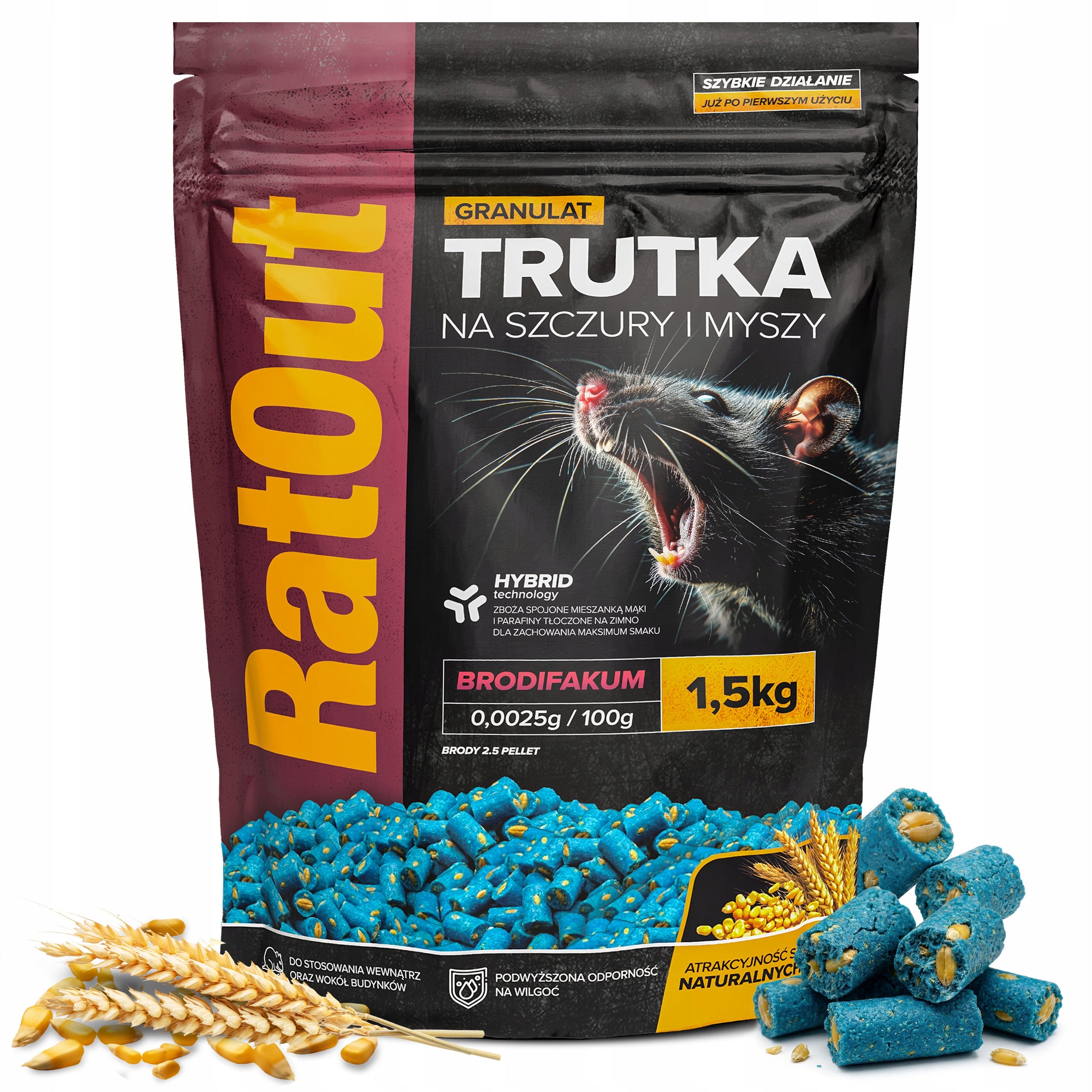 POISON FOR RATS MICE RODENTS RATOUT BRODIFACOUM PELLET PELLETS 1,5KG Packaging status original