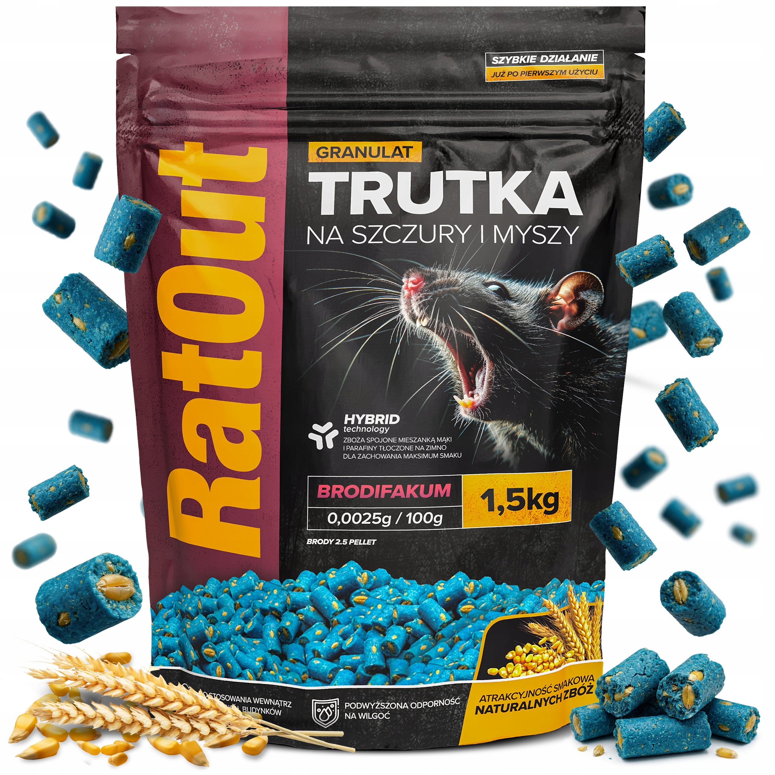POISON FOR RATS MICE RODENTS RATOUT BRODIFACOUM PELLET PELLETS 1,5KG