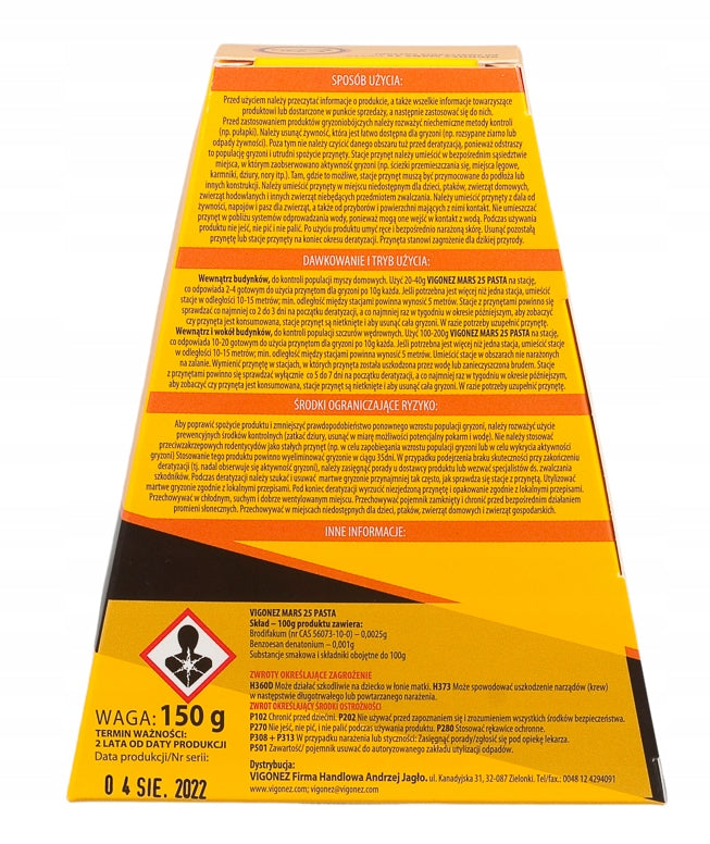 POISON ON MICE RODENTS VIGONEZ STRONG CENTER PASTE Brodifakum150g EAN (GTIN) 5905784548067