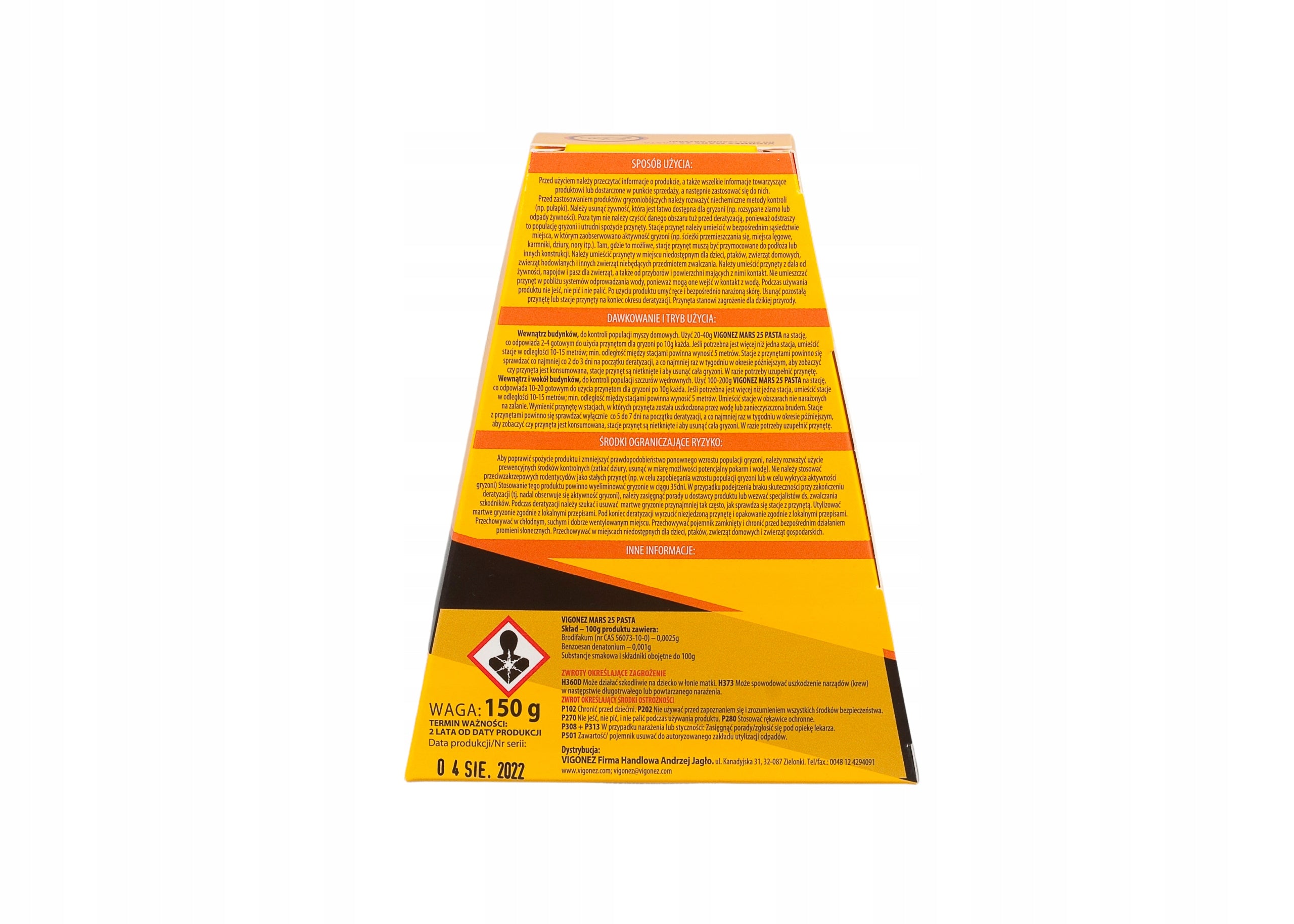 POISON ON MICE RODENTS VIGONEZ STRONG CENTER PASTE Brodifakum150g Product weight with unit packaging 0.35 kg