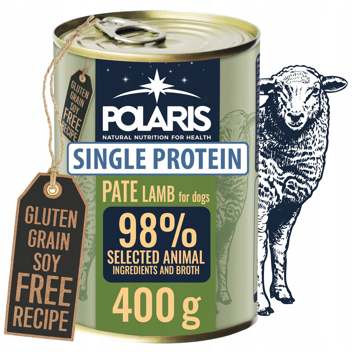 POLARIS ADULT WET DOG FOOD PATE WITH LAMB CAN 400G GRAIN-FREE