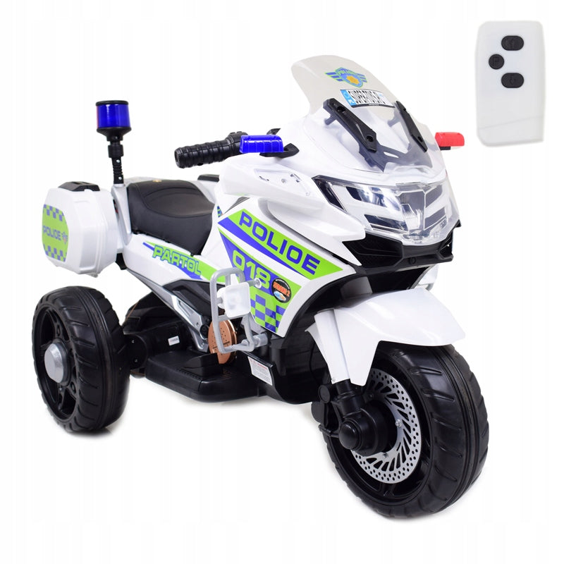 POLICE MOTOR WITH ROOSTER, SOFT WHEELS, SOUNDS, TWO MOTORS, REMOTE CONTROL/NT5188