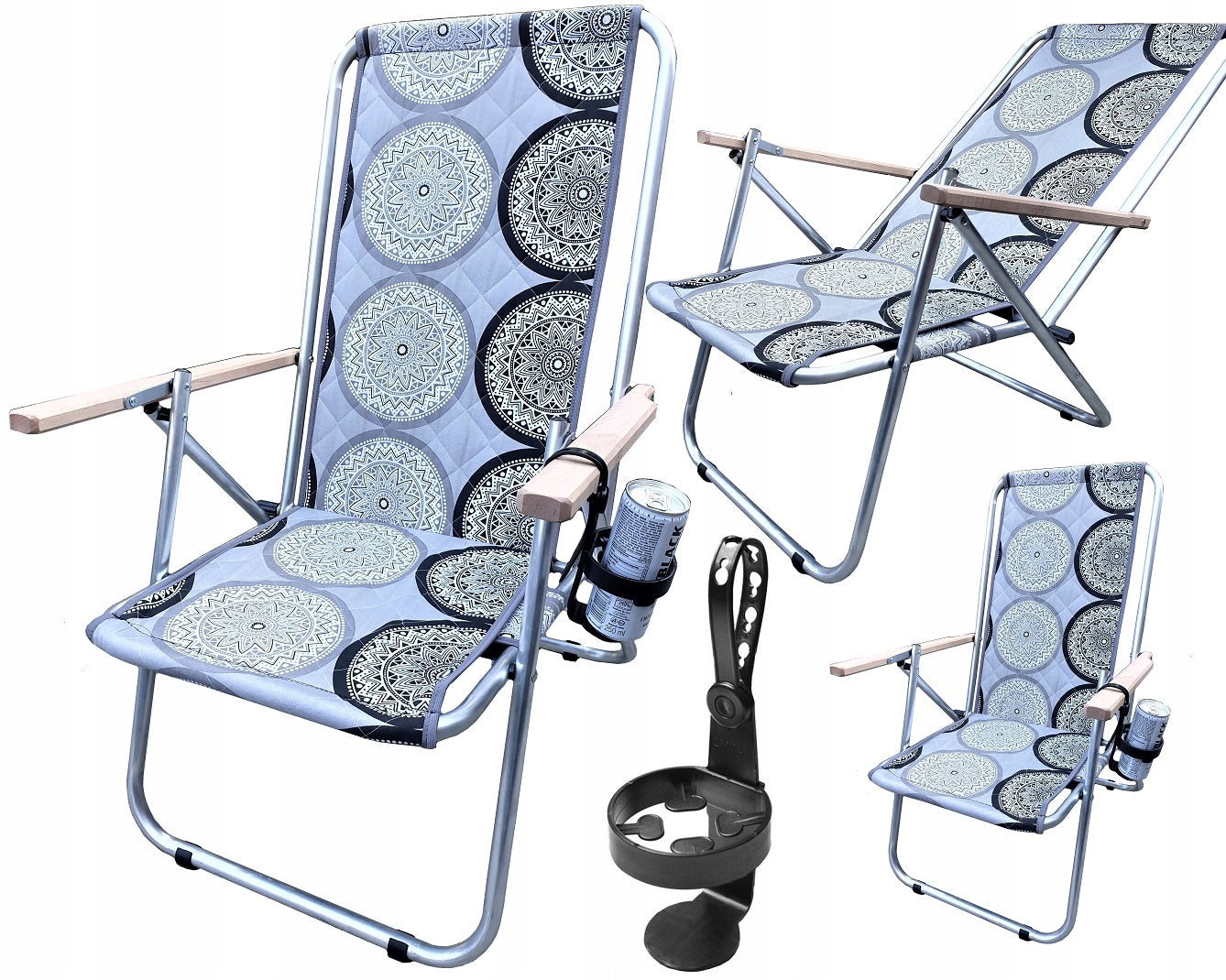 POLISH BEACH / GARDEN SUNBEDS UP TO 150 kg - STEEL + CUP HOLDER Frame material metal