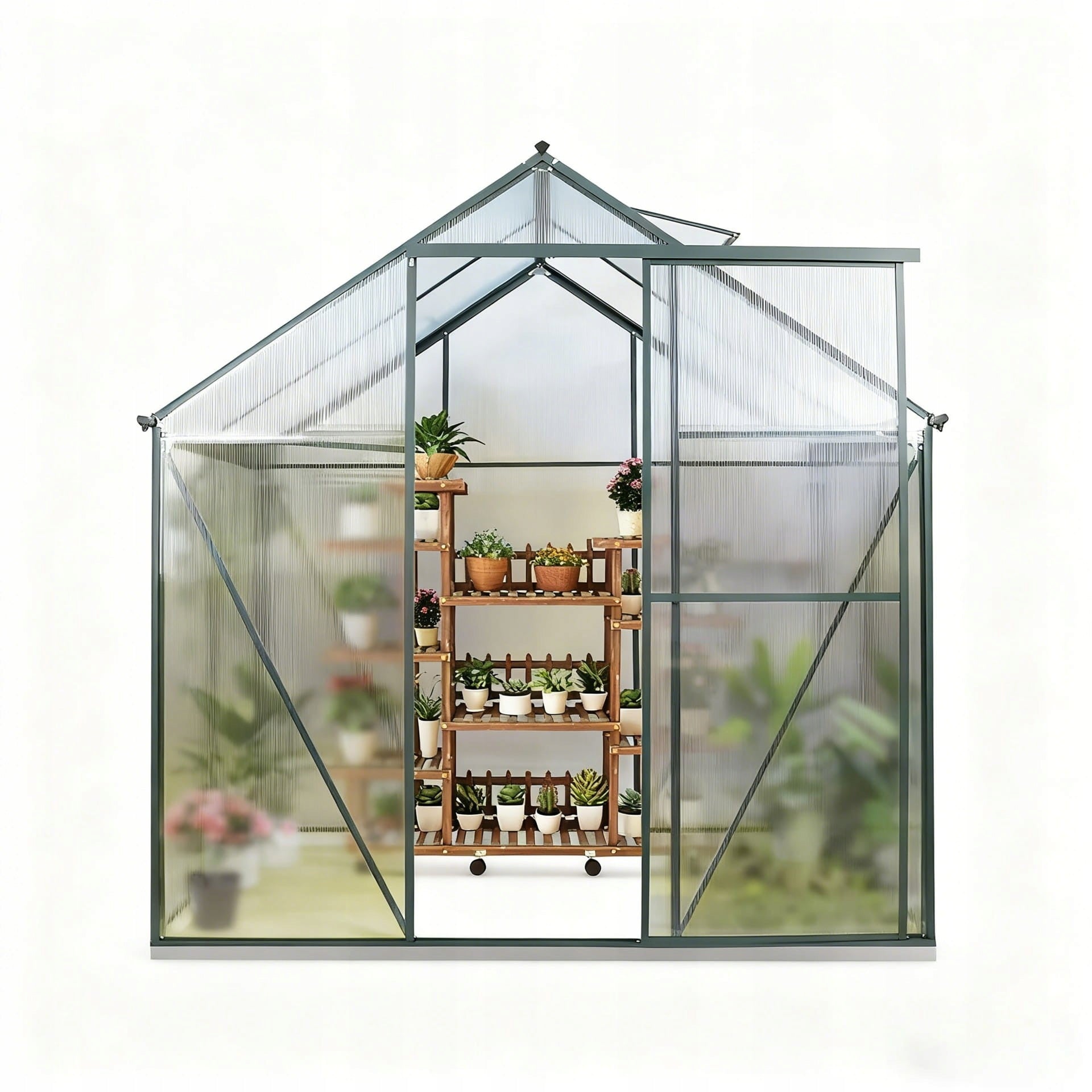 POLYCARBONATE GARDEN GREENHOUSE 248×187×210 CM GREEN ALUMINUM STRONG Width 1.87 m