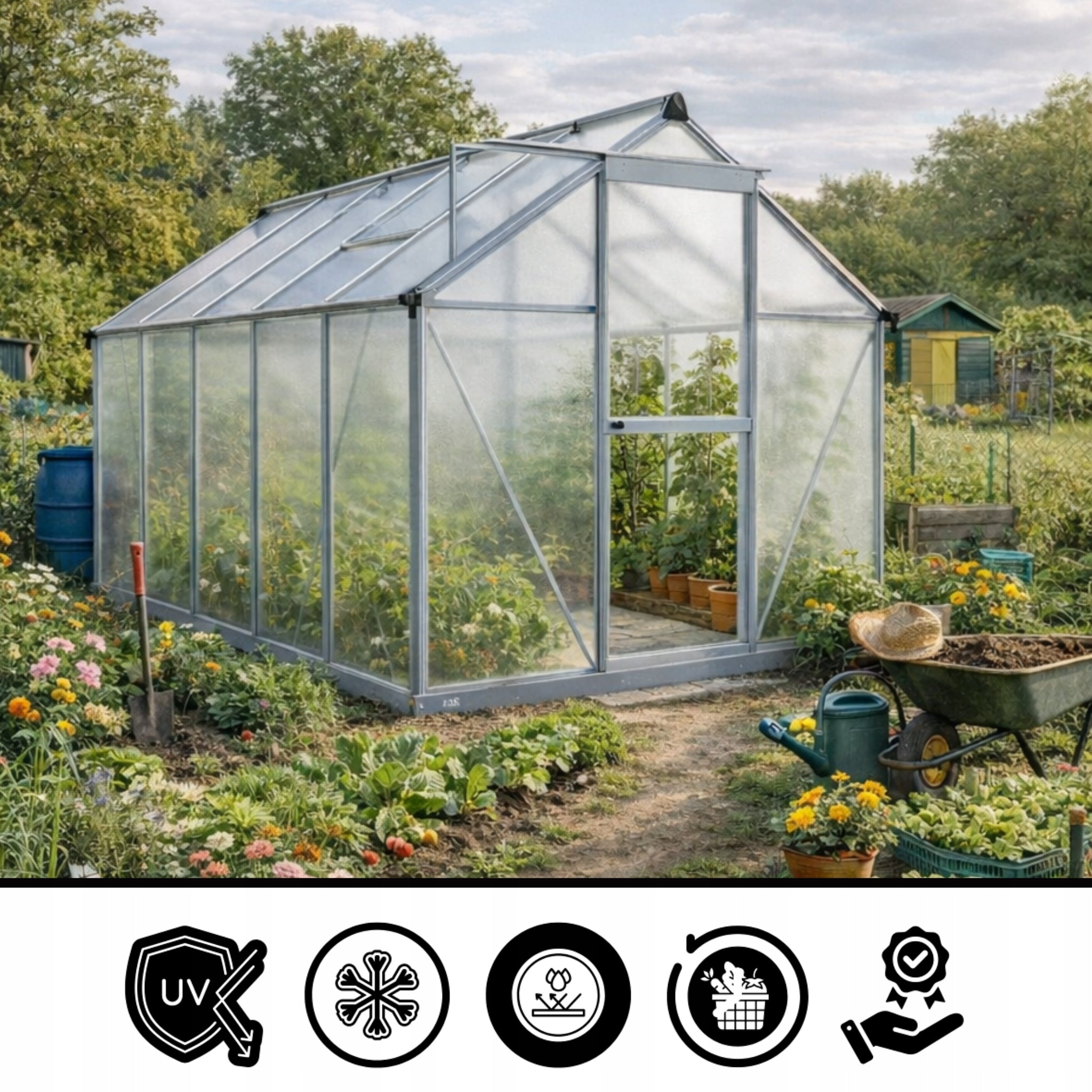 POLYCARBONATE GARDEN GREENHOUSE 302X183CM 5,24M2 COTTAGE TUNNEL ROOF WINDOWS Packaging status original
