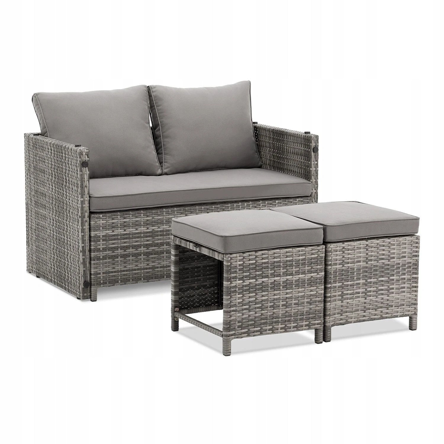 POLYRATTAN BALCONY FURNITURE 2IN1 JAMAJKA TABLE SOFA POUFS GREY