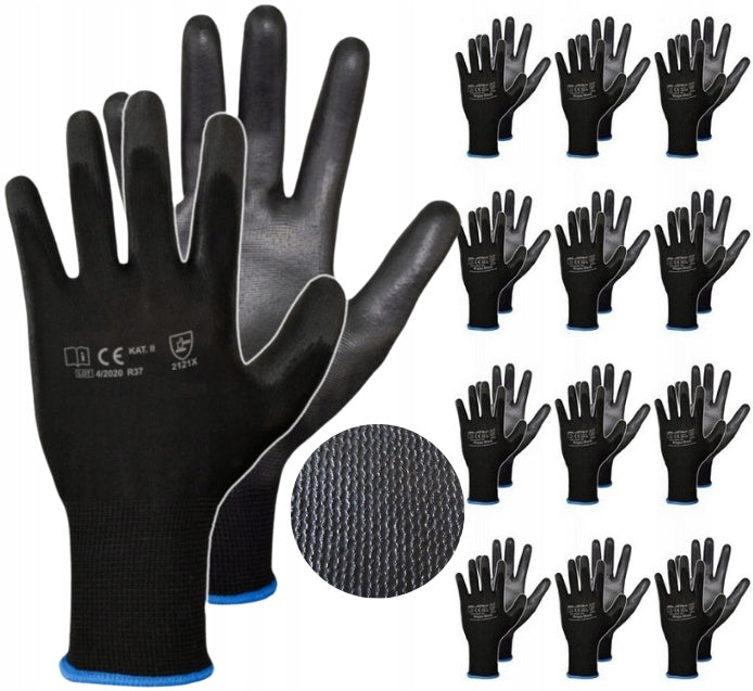 POLYURETHANE coated work gloves black 12 pairs 11