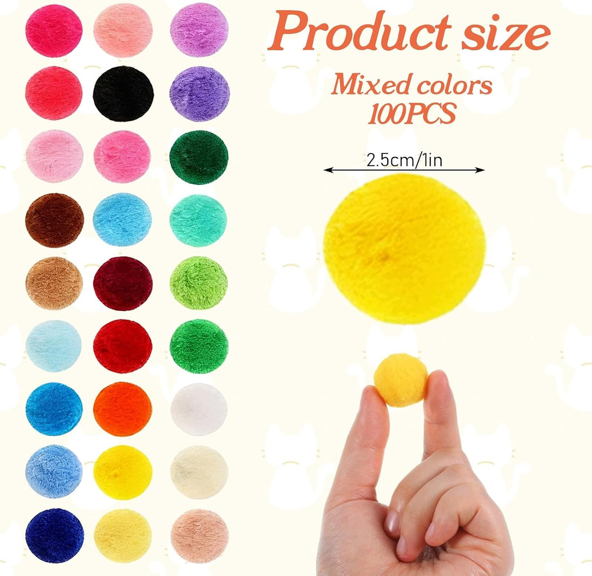 POMPOM BALLS FOR CATS 100 PCS 2,5 CM FELT MULTICOLOR SOFT Brand no brand
