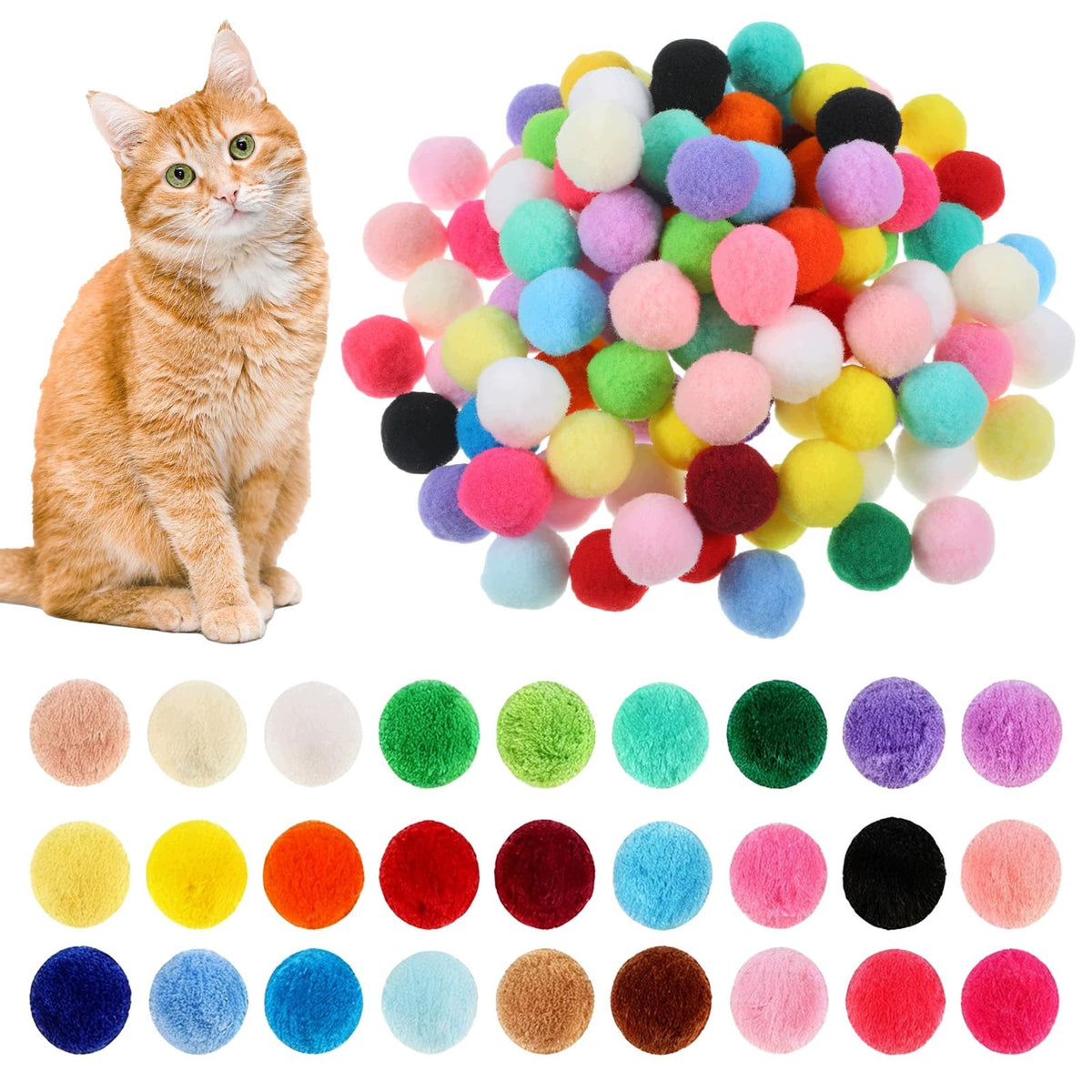 POMPOM BALLS FOR CATS 100 PCS 2,5 CM FELT MULTICOLOR SOFT