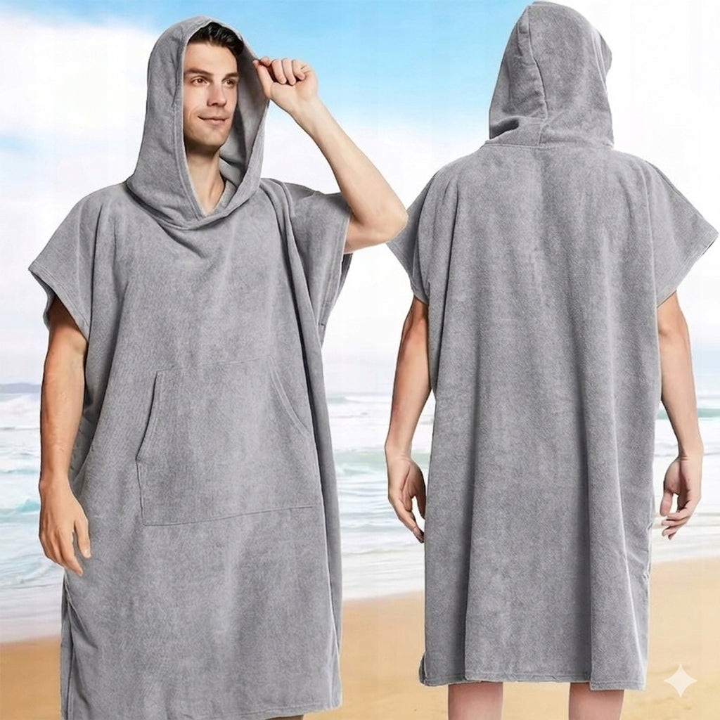 PONCHO WITH HOOD QUICK-DRYING TOWEL FOR BEACHES WOMEN'S MEN'S MICROFIBER Length 110 cm