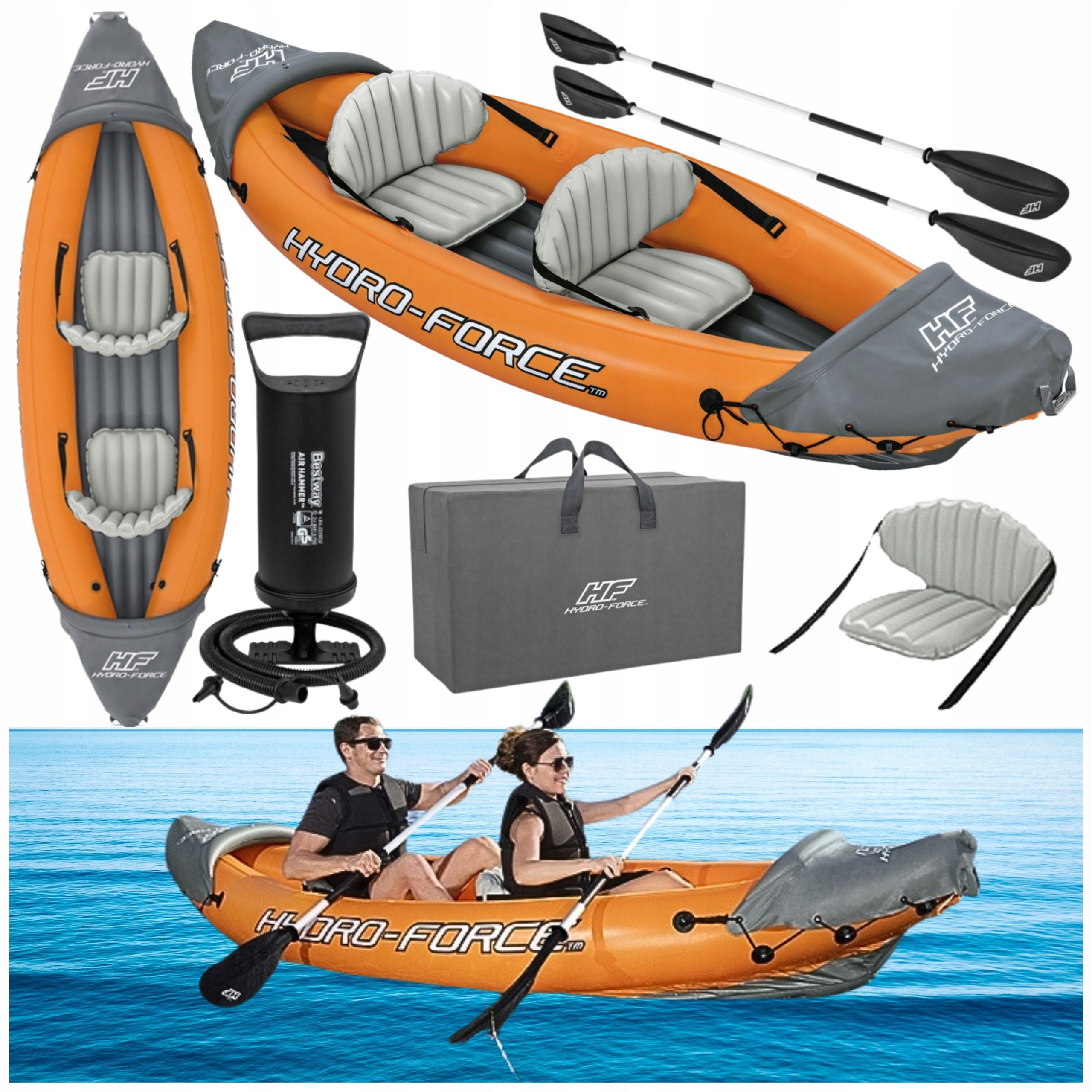 PONTOO KAYAK AIR MATTRESS INFLATED TWO-PERSON BESTWAY OAR PUMP