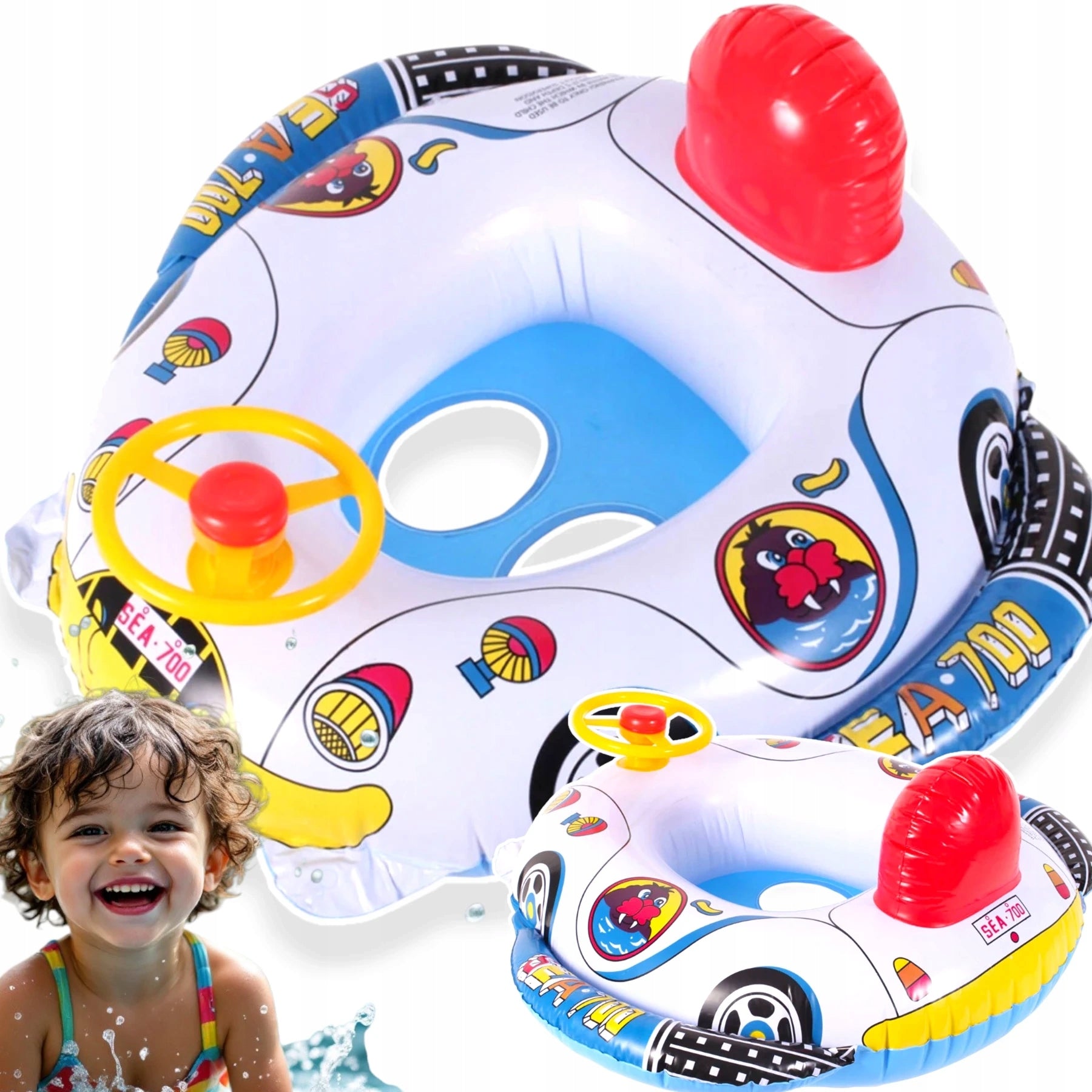 PONTOON FOR CHILDREN TO SWIM SAFE PONTOON WITH STEERING WHEEL HORN CAR Packaging status original