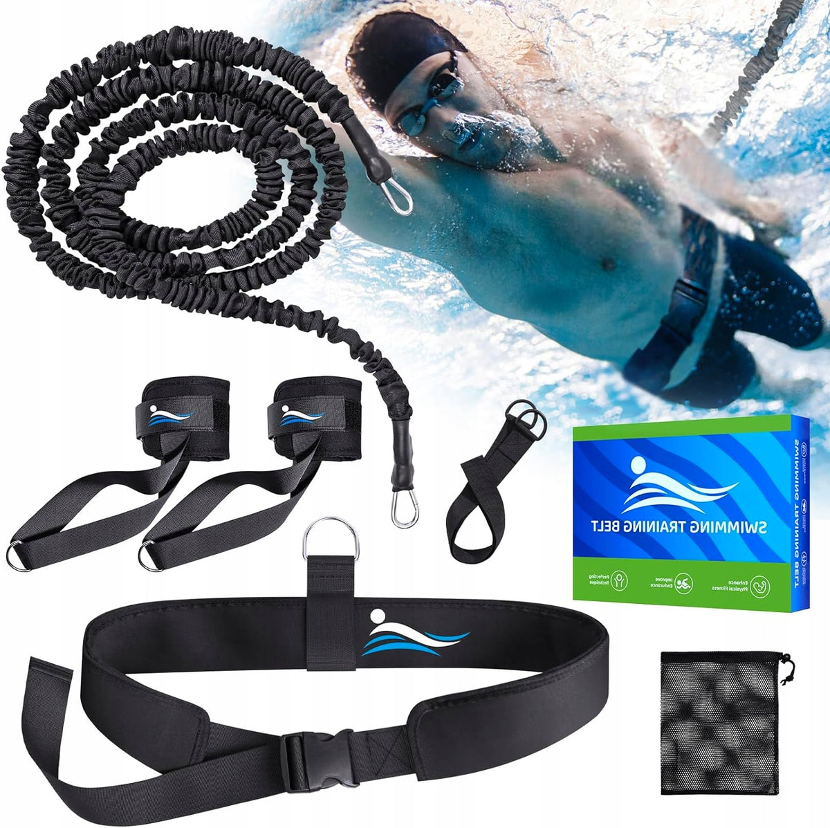 POOL BELT ADJUSTABLE FOR SWIMMING WITH ANKLE STRAP AND SECURE