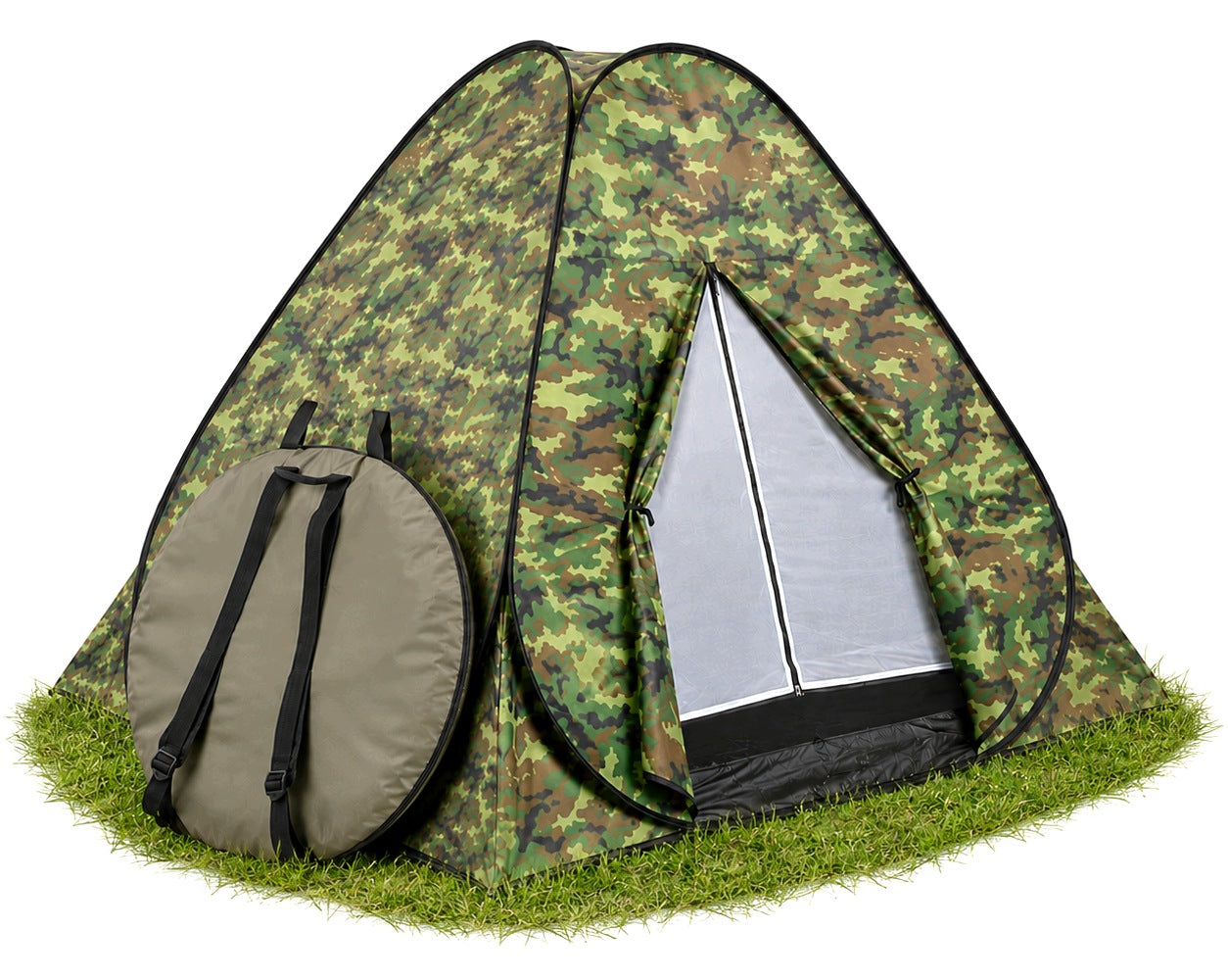 POP-UP CAMO SELF-FOLDING HIKING TENT WITH MOSQUITO NET AND COVER