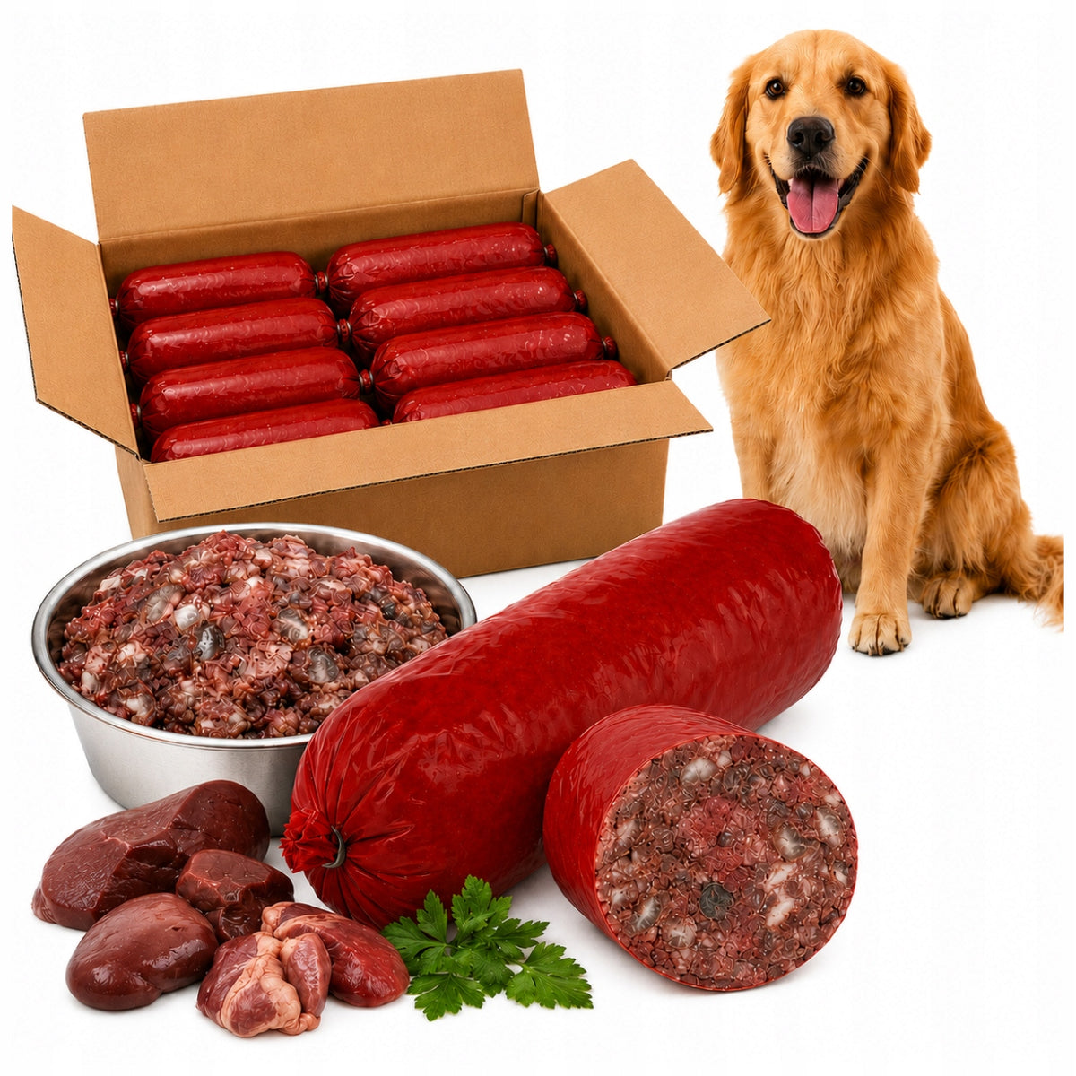 PORK SAUSAGE FOR DOG with offal WET FOOD BARF red - 10 kg