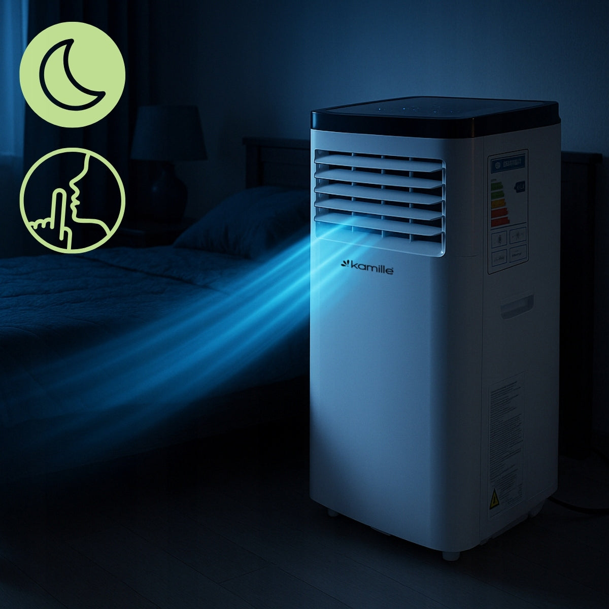 PORTABLE AIR CONDITIONER QUIET 3in1 2.6kW 9000BTU/h DEHUMIDIFIER KAMILLE Dominant color white