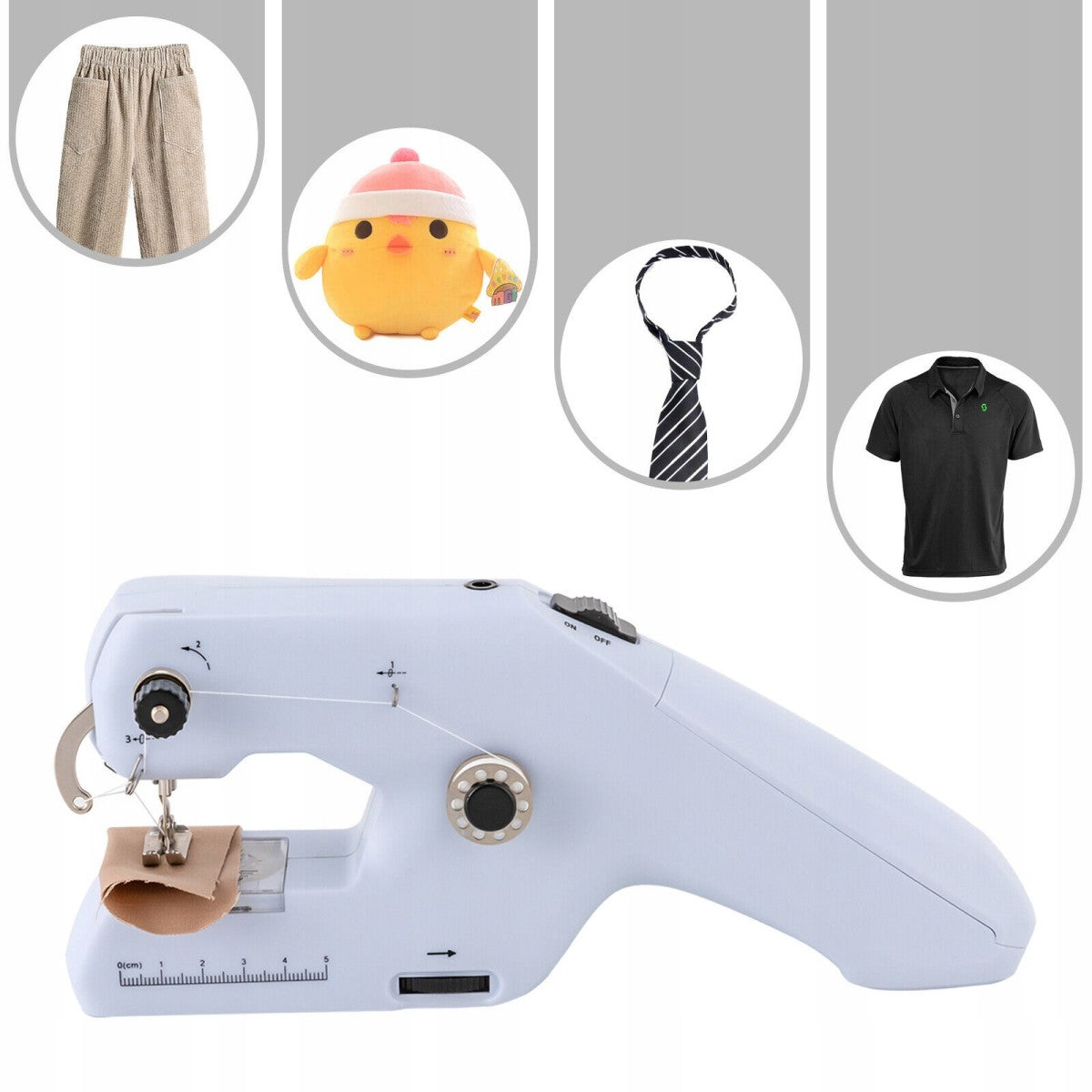 PORTABLE BATTERY OPERATED HAND SEWING MACHINE OR FAST ACCURATE CABLE Dominant color white