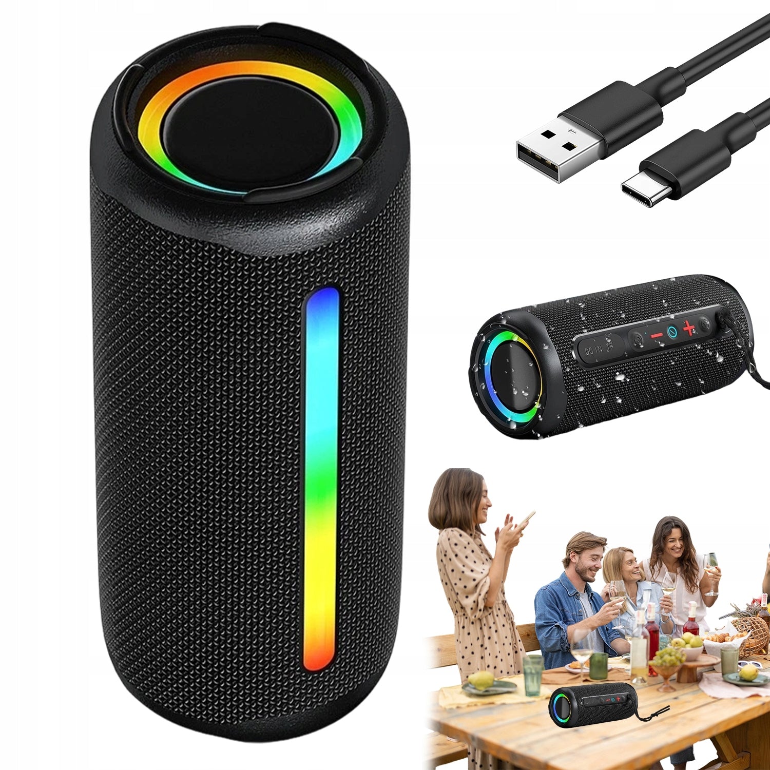 PORTABLE BLUETOOTH 5.3 SPEAKER WITH RGB BACKLIGHT AND 360° SOUND