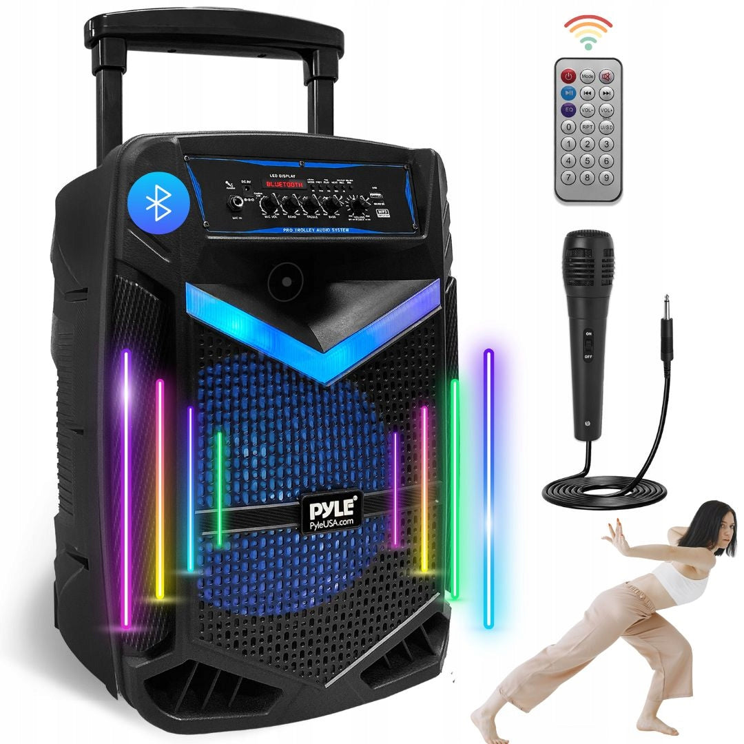 PORTABLE BLUETOOTH KARAOKE SPEAKER WITH MICROPHONE REMOTE CONTROL LED 1200W