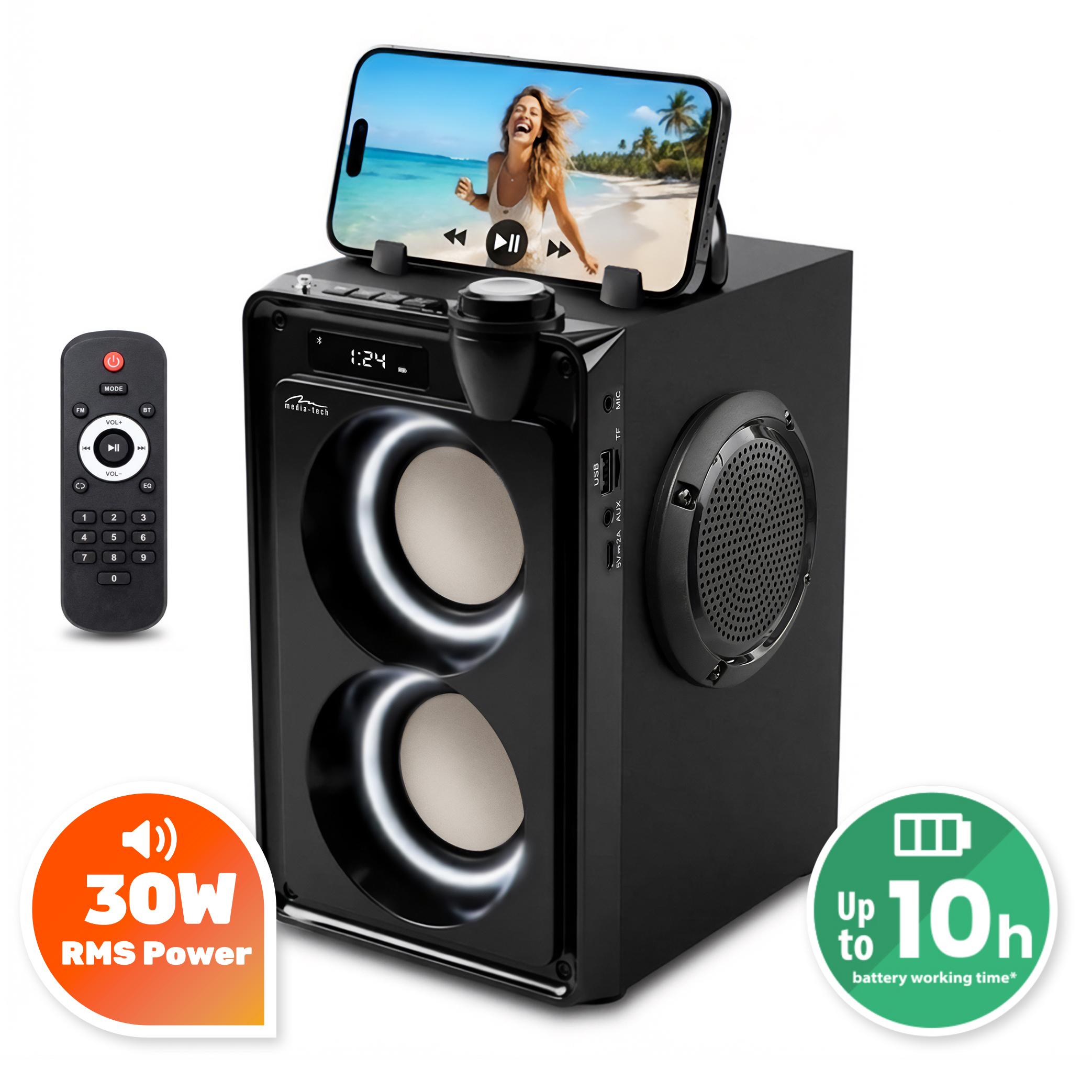 PORTABLE BLUETOOTH OVERBOX SPEAKER WITH RADIO FM BOOMBOX BLACK 900W PMPO Packaging status original