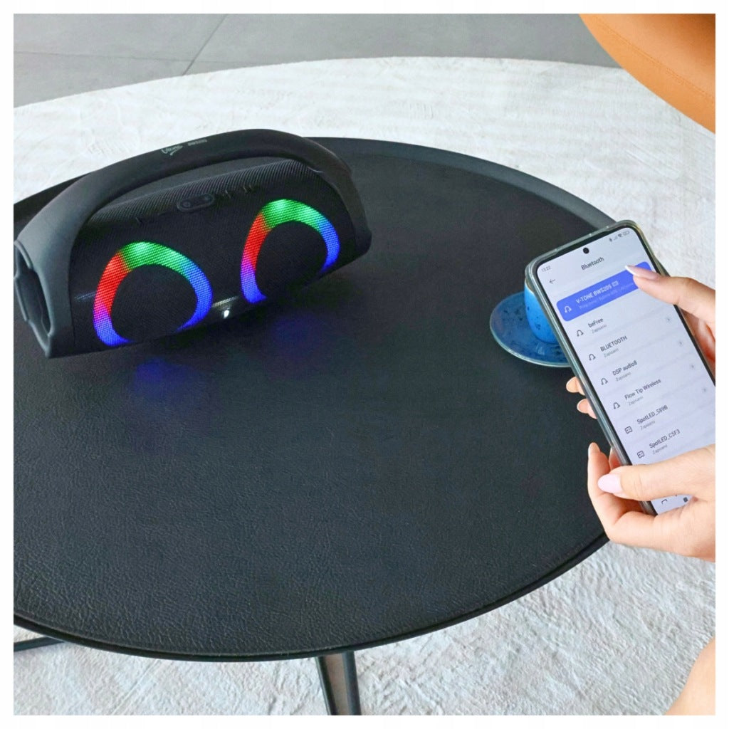 PORTABLE BLUETOOTH SPEAKER 5.2 WIRELESS USB FM AUX BOOMBOX MOBI RGB Manufacturer code V-TONE BWS205 BK BOOMBOX CZARNY