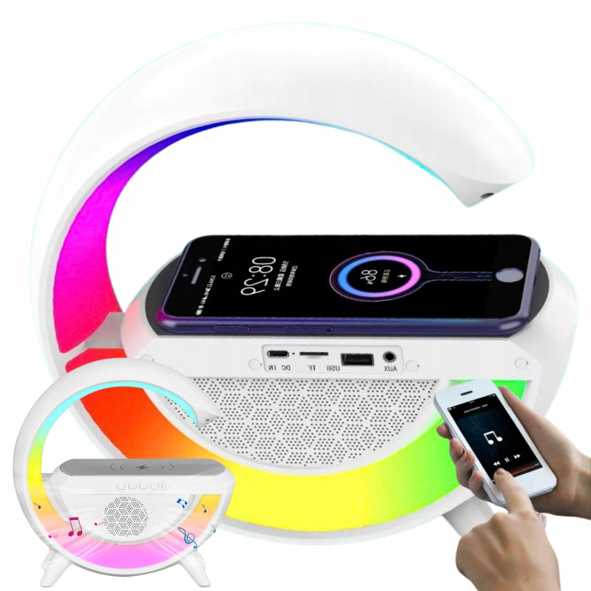 PORTABLE BLUETOOTH SPEAKER MOBILE WHITE LED LIGHT INDUCTION CHARGER