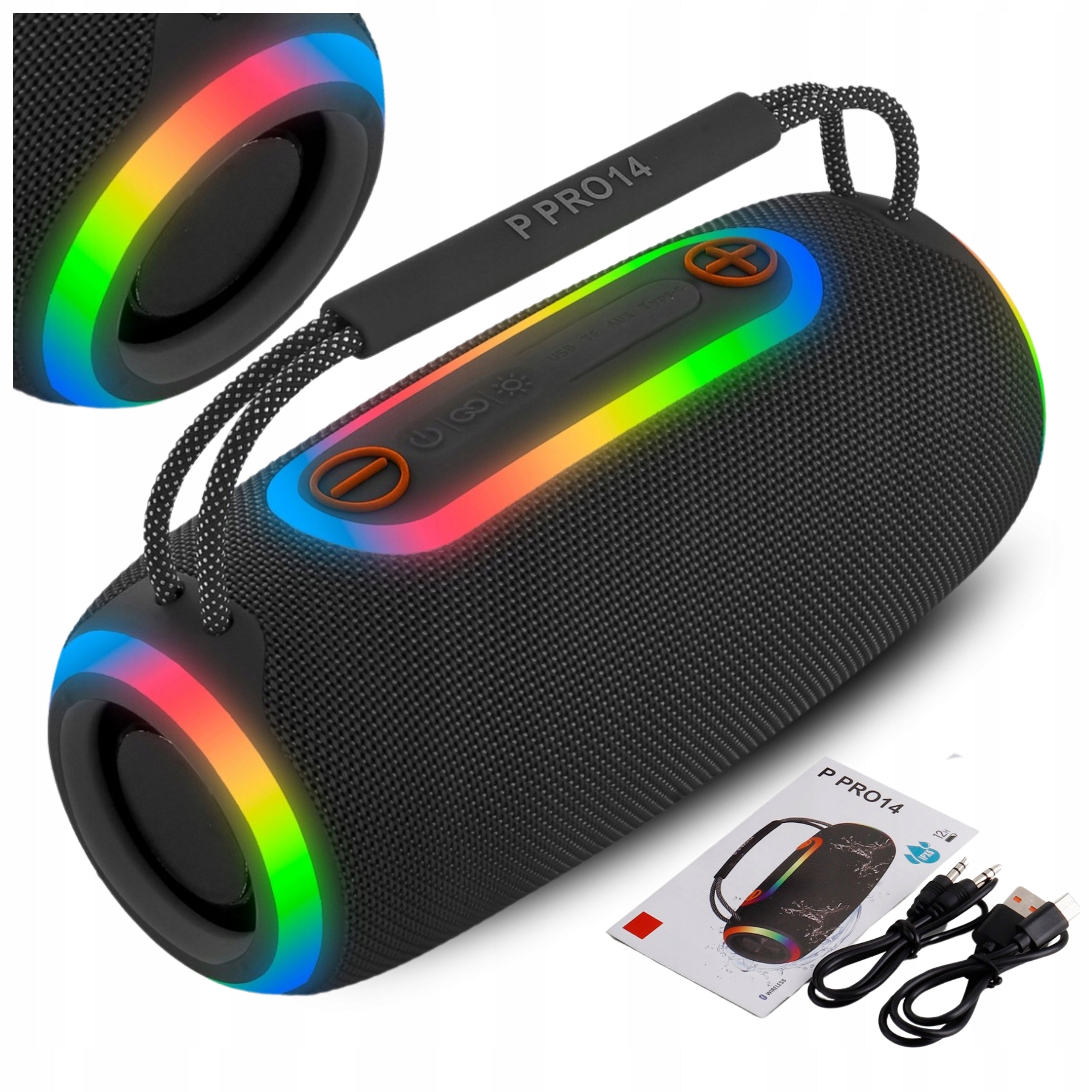 PORTABLE BLUETOOTH SPEAKER WIRELESS USB FM TWS BLACK LOUD LED