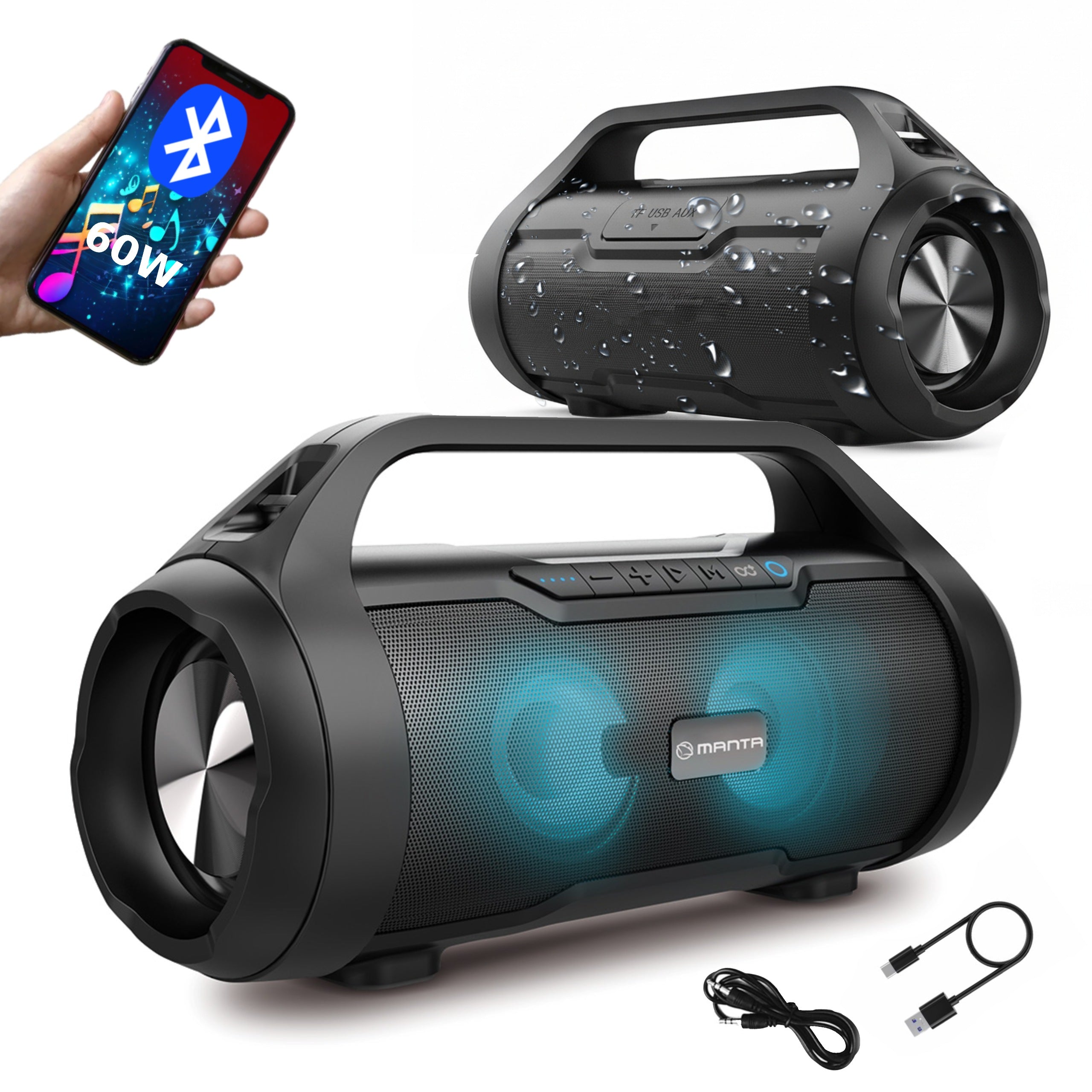 PORTABLE BLUETOOTH SPEAKER WIRELESS USB SD FM MANTA SPK215 AKU 20h