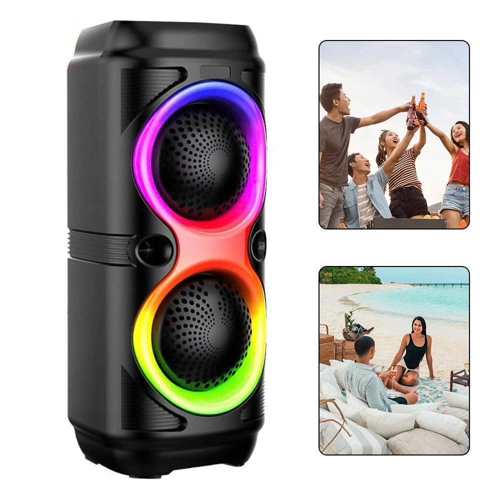 PORTABLE BOOMBOX KARAOKE RGB LED WIRELESS RADIO FM 10W