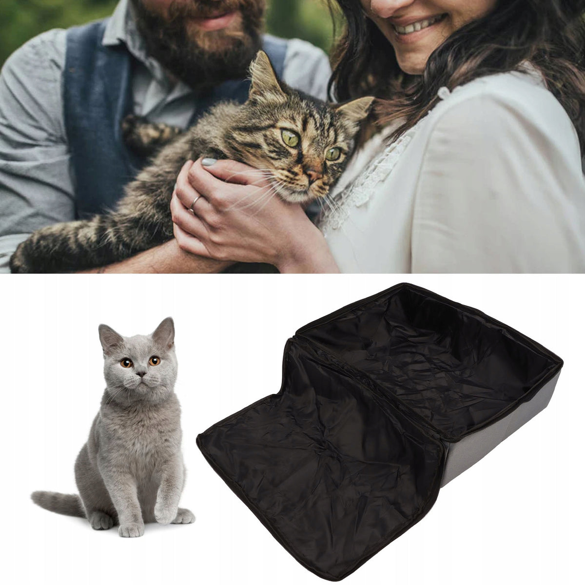 PORTABLE CAT TRAVEL LITTER BOX WITH LID FOLDING 46X13,5X34 CM Packaging status original