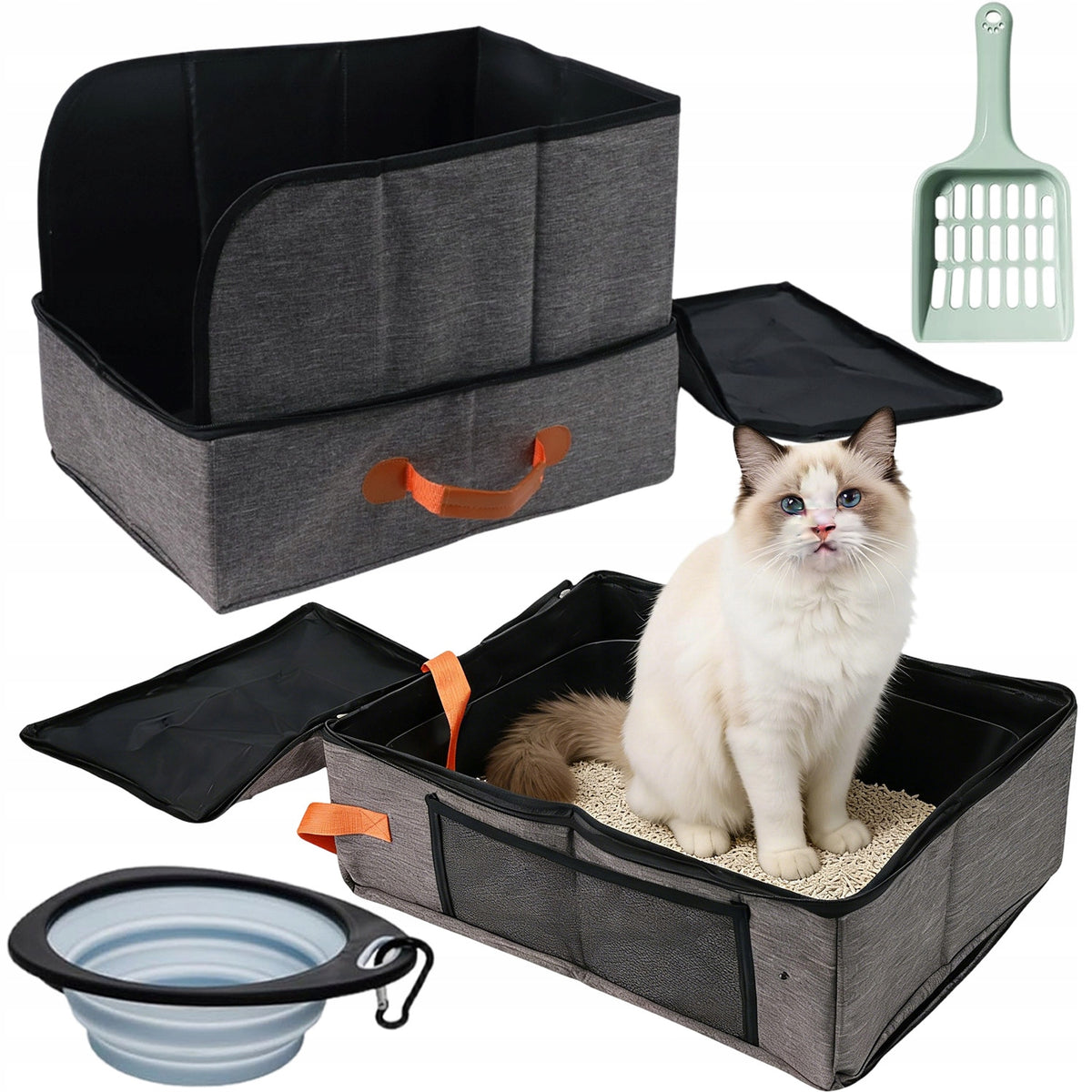 PORTABLE CAT TRAVEL LITTER BOX WITH LID FOLDING SET 34X45 CM