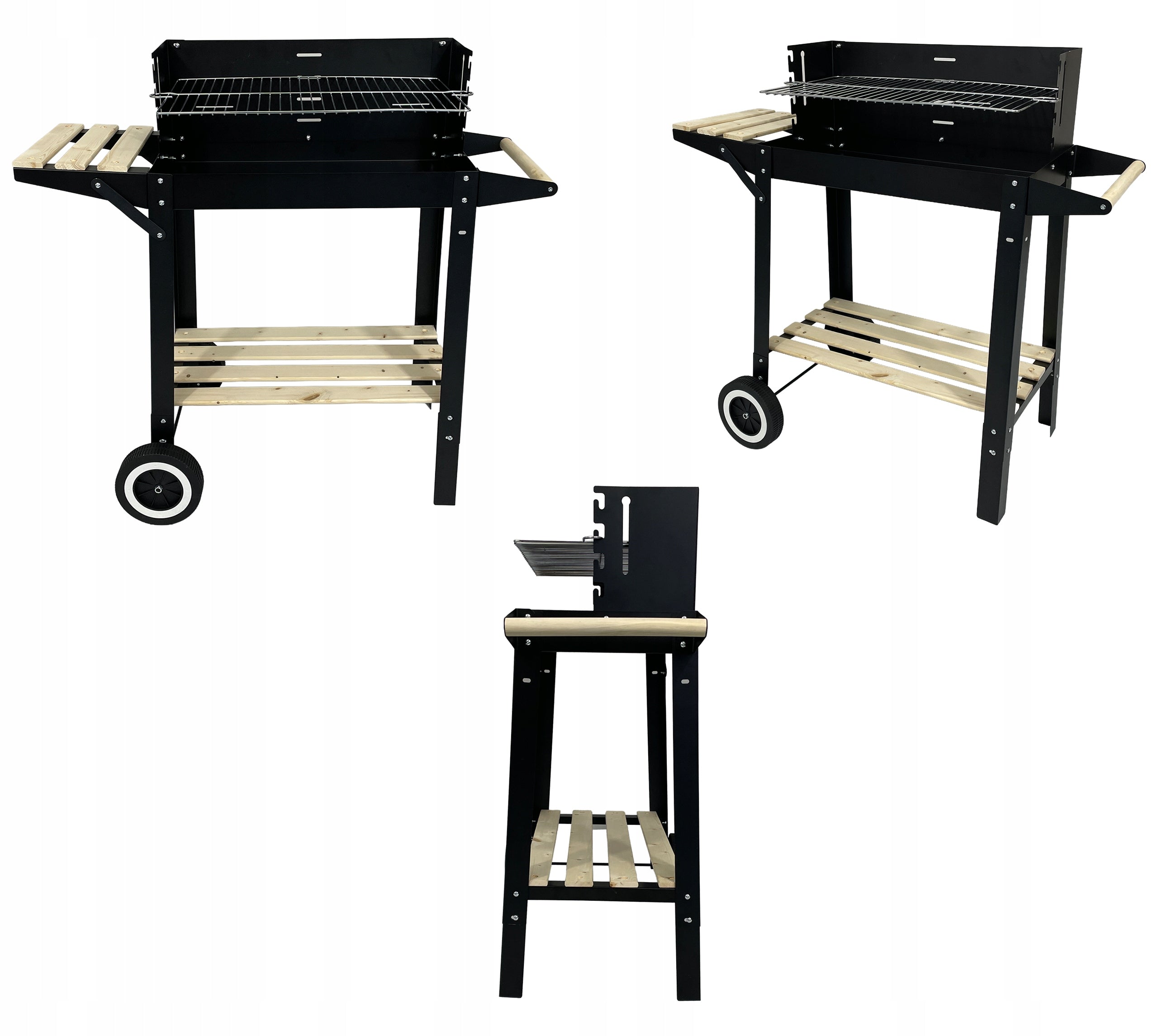 PORTABLE CHARCOAL GARDEN GRILL WITH 2 SHELVES ON WHEELS BBQ 1012 Manufacturer code 5.22.14324