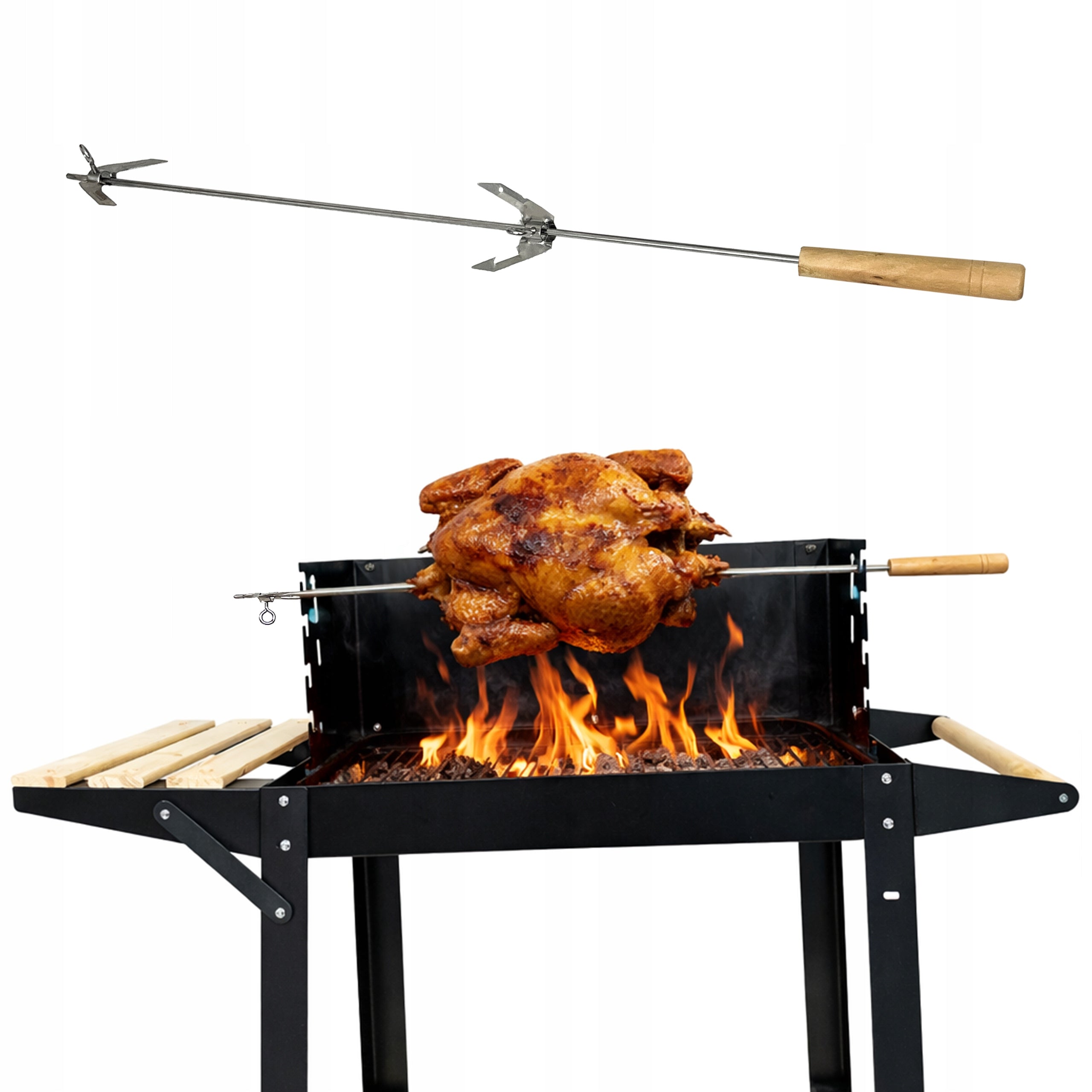 PORTABLE CHARCOAL GARDEN GRILL WITH 2 SHELVES ON WHEELS BBQ 1012 Packaging status original