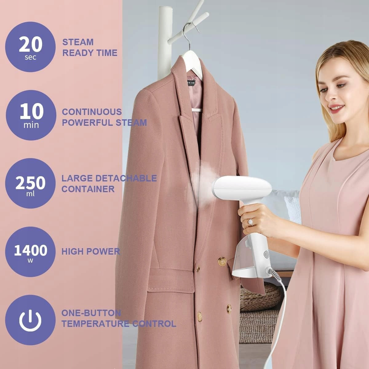 PORTABLE CLOTHES STEAMER CAPACITY 250ML 1400W Mioduro KG-1808 Dominant color white