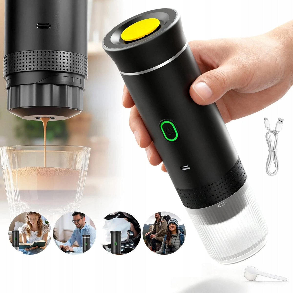 PORTABLE COFFEE MAKER COMPACT BATTERY PRESSURE UNIVERSAL