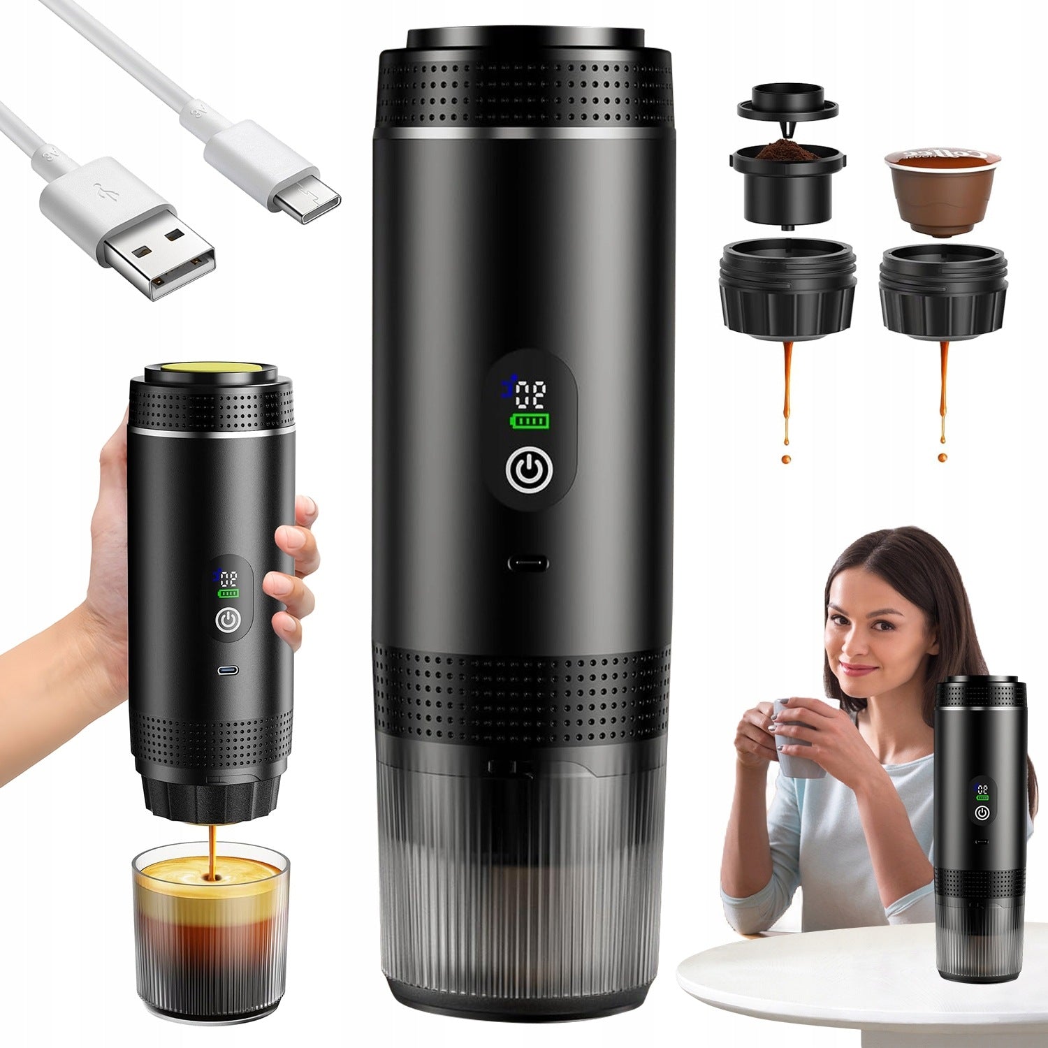 PORTABLE COFFEE MAKER PRESSURE BATTERY 7500MAH USB-C TRAVEL