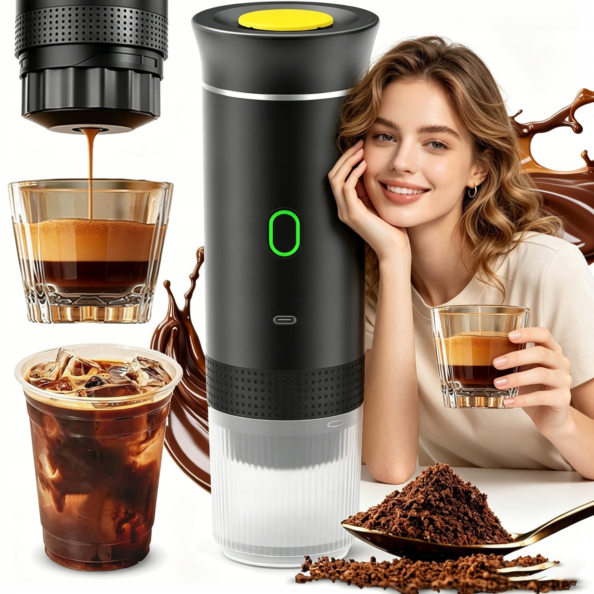 PORTABLE COFFEE MAKER TOURIST PRESSURE CAPSULES GROUND3W1 7.5Ah Brand no brand