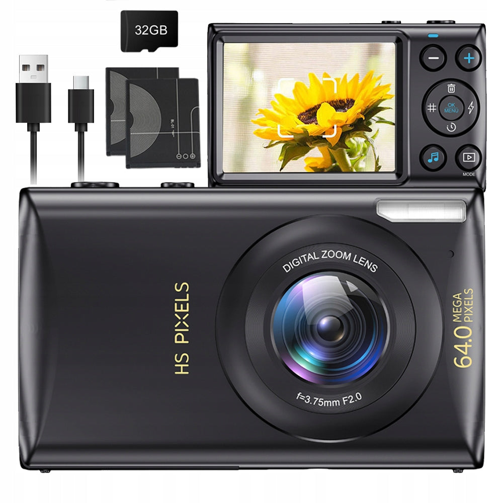 PORTABLE DIGITAL CAMERA 2.8'' AUTO FOCUS 4K 64MP 18X DIGITAL ZOOM 32G